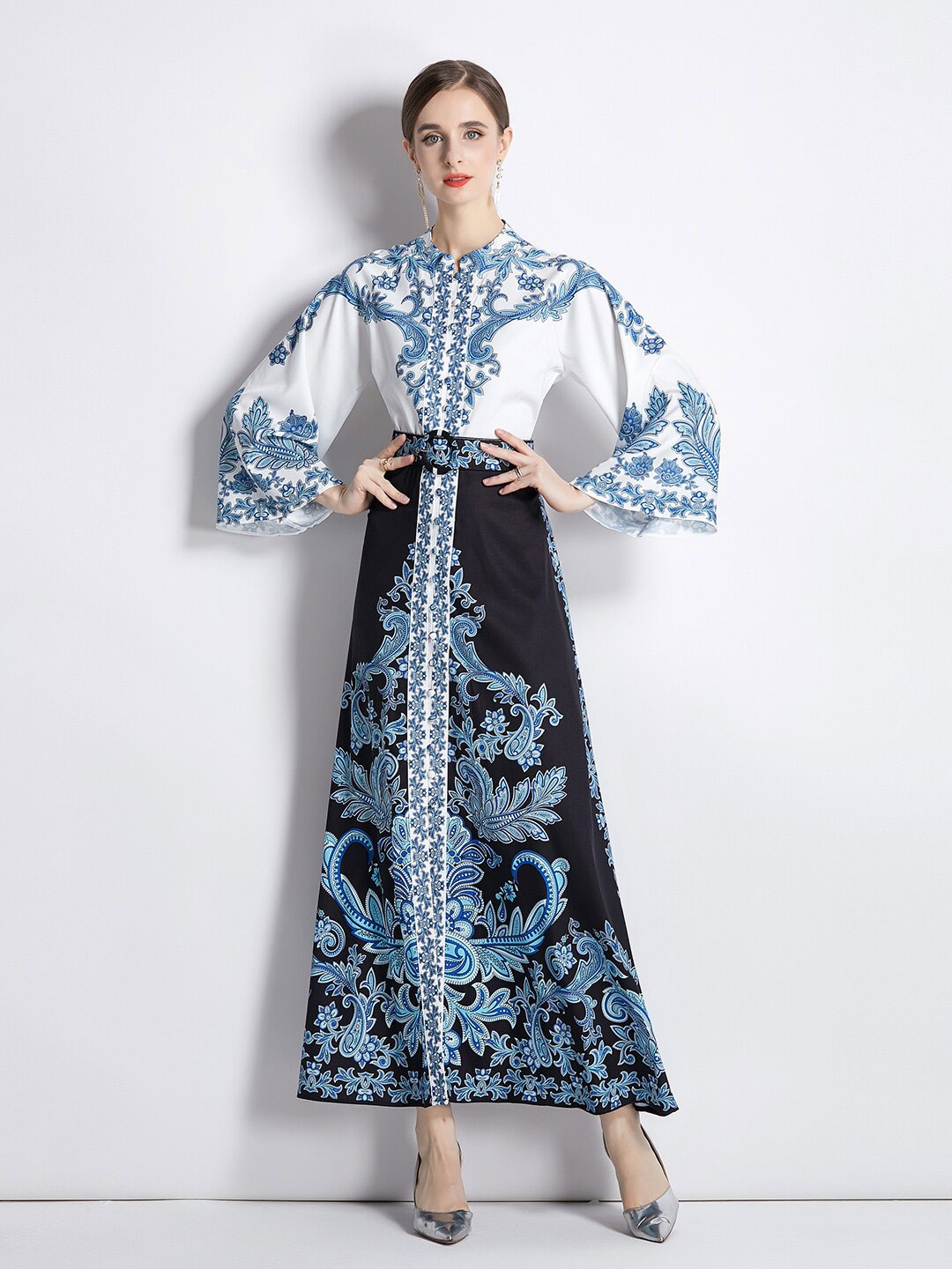 

JC Collection Floral Print Flared Sleeve Maxi Dress, Black