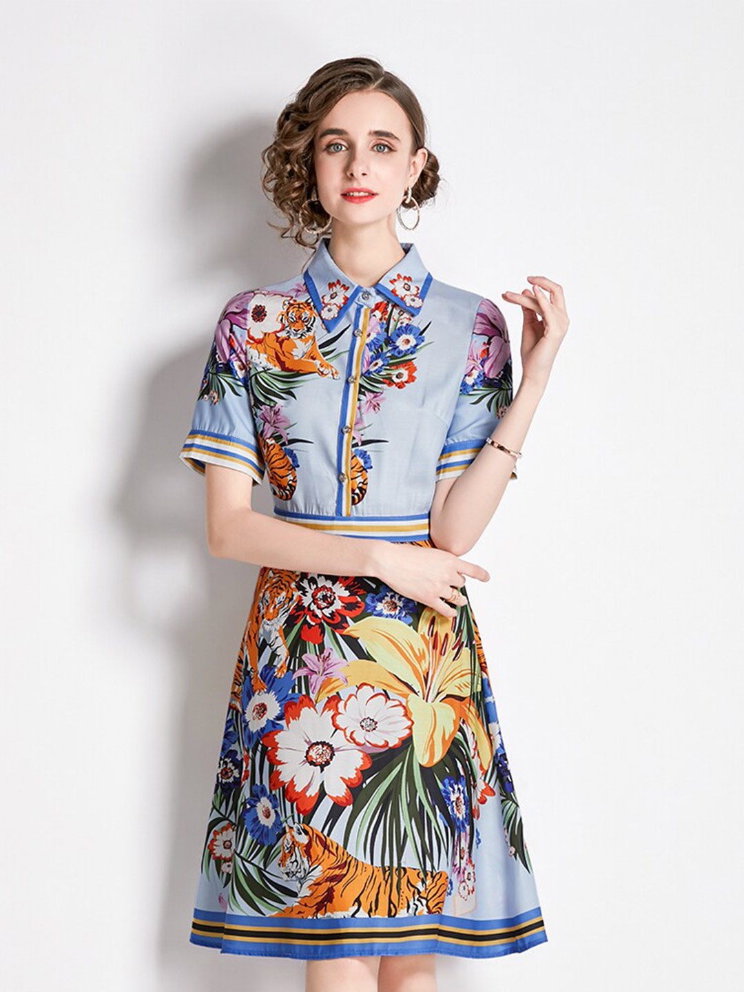 

JC Collection Blue Floral Print A-Line Dress