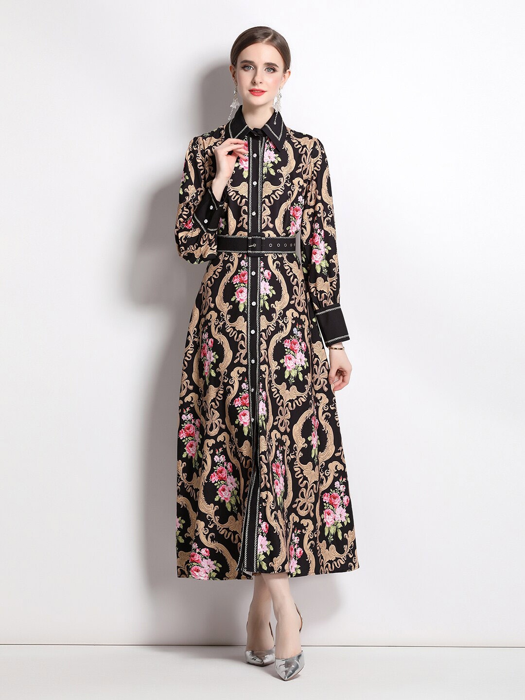 

JC Collection Ethnic Motifs Print Shirt Maxi Dress, Multi