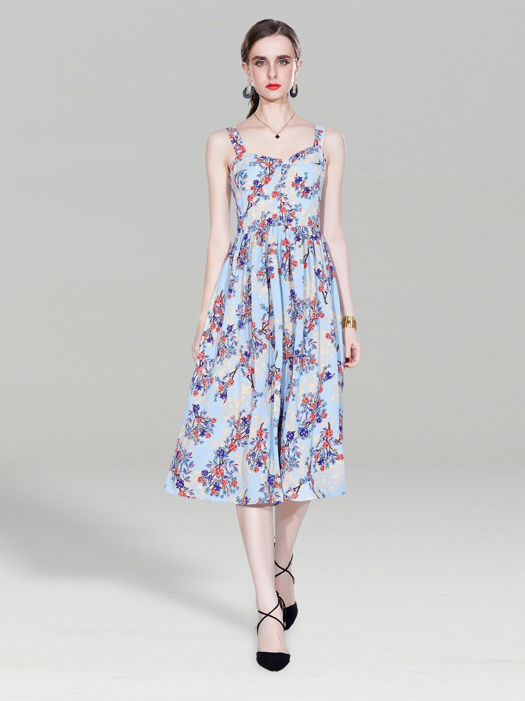 

JC Collection Blue Floral Print Fit & Flare Midi Dress