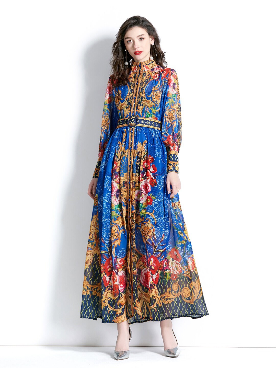 

JC Collection Blue Floral Print Maxi Dress