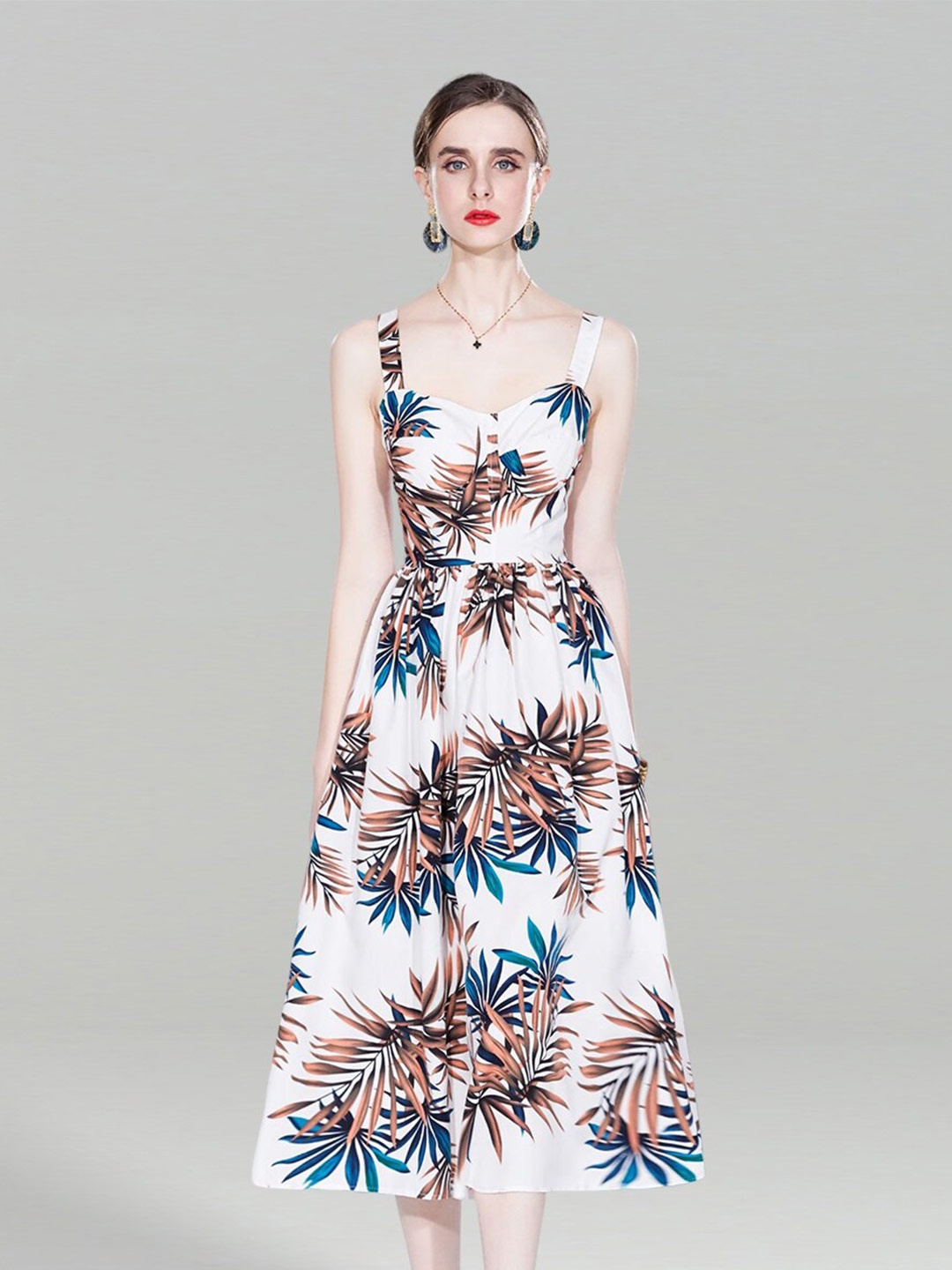 

JC Collection White Floral Print Fit & Flare Midi Dress