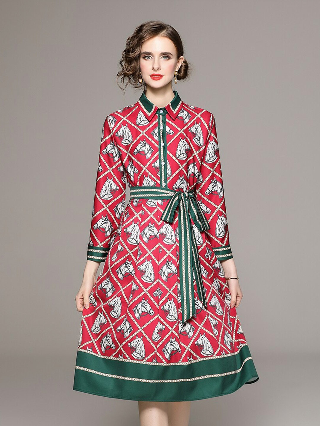 

JC Collection Geometric Print A-Line Dress, Red