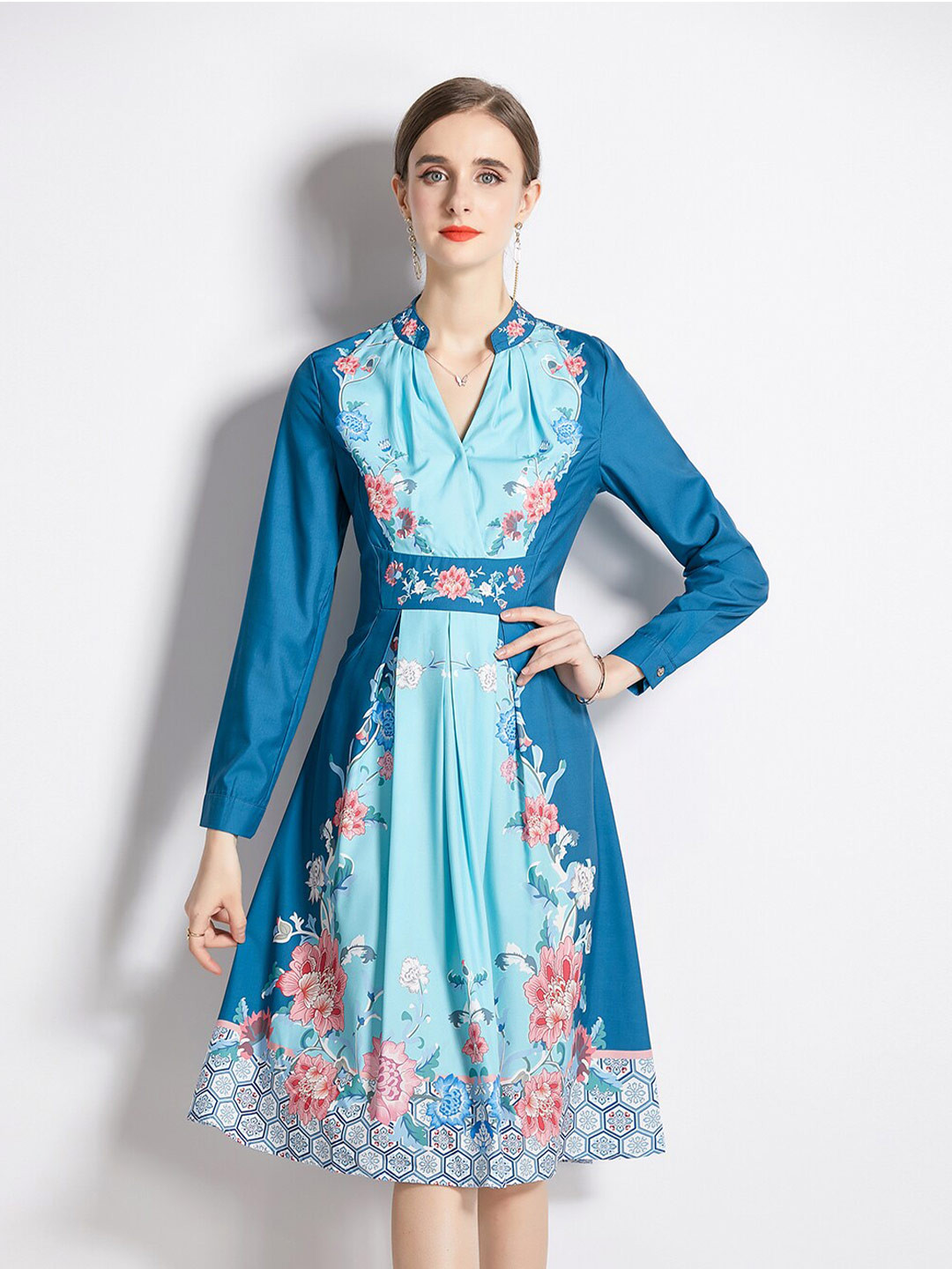 

JC Collection Floral Print Fit & Flare Dress, Blue
