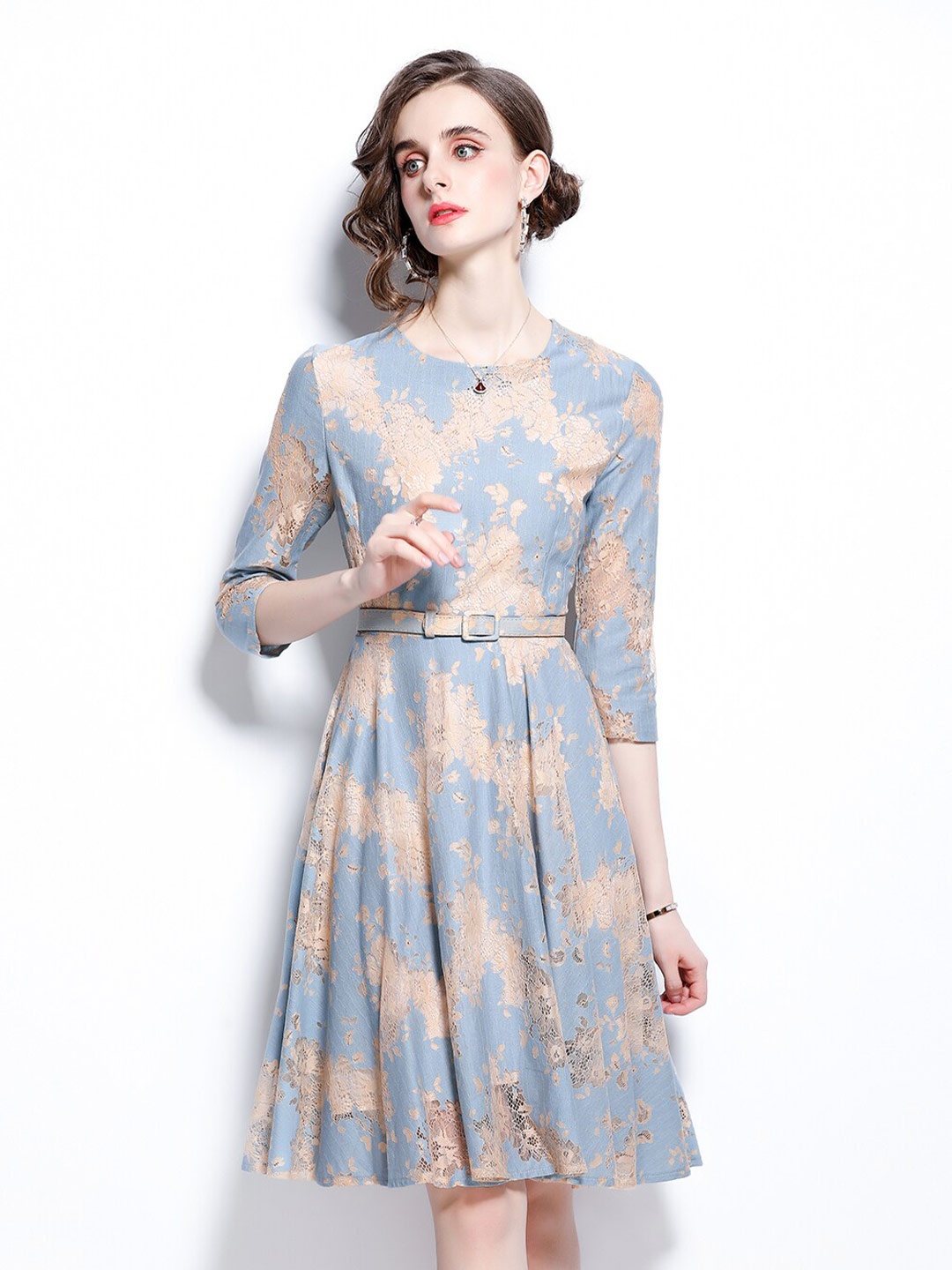 

JC Collection Floral Print Fit & Flare Dress, Grey