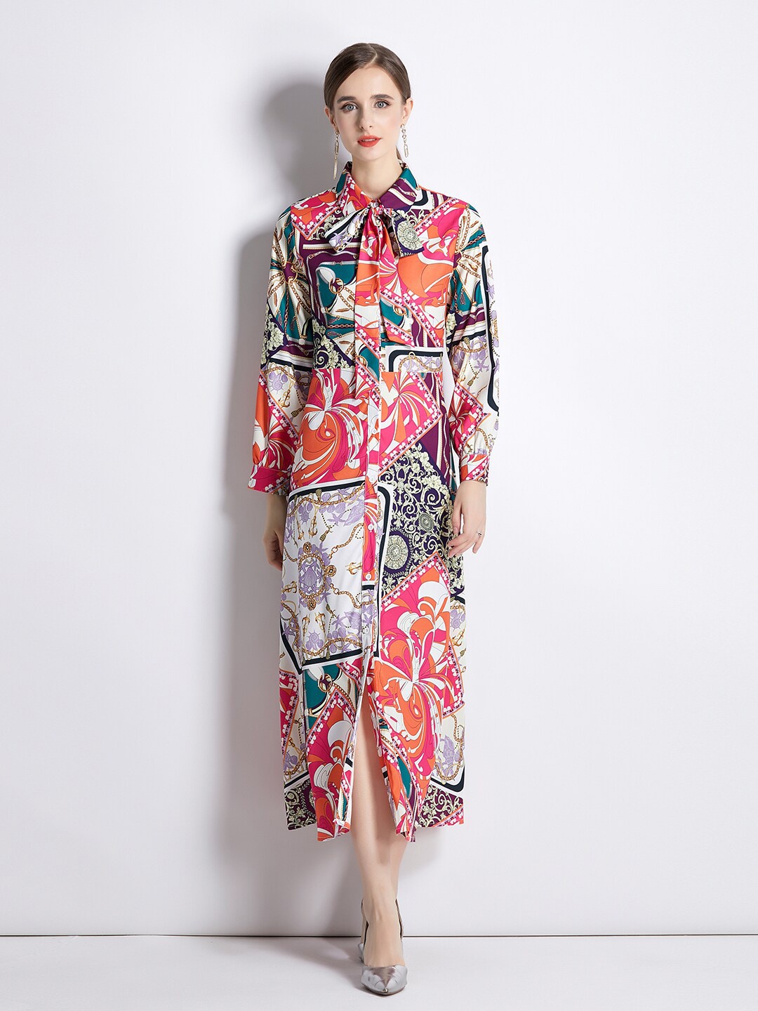 

JC Collection Printed Shirt Midi Dress, Red