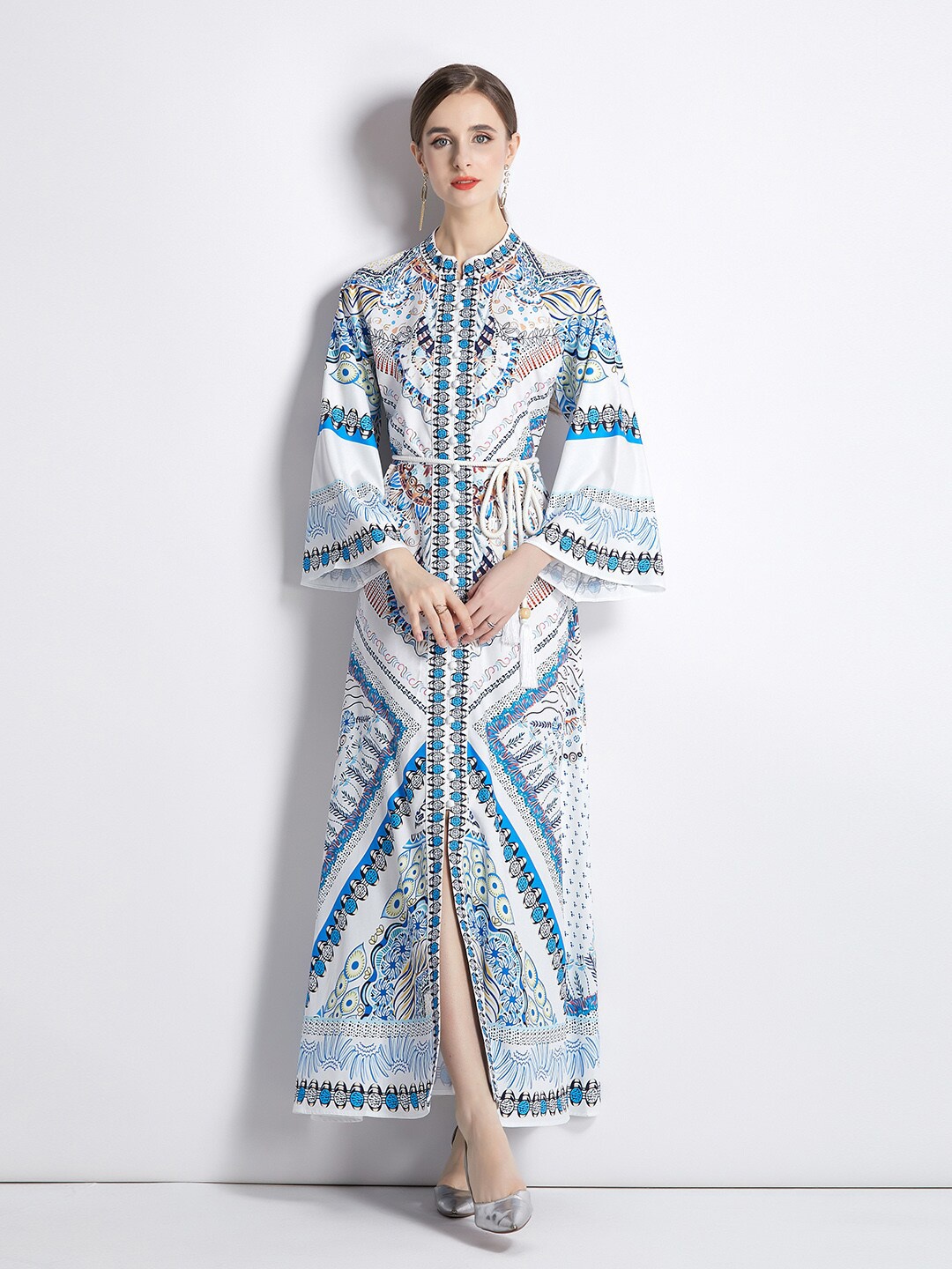 

JC Collection Multicoloured Floral Print Flared Sleeve Maxi Dress, Multi