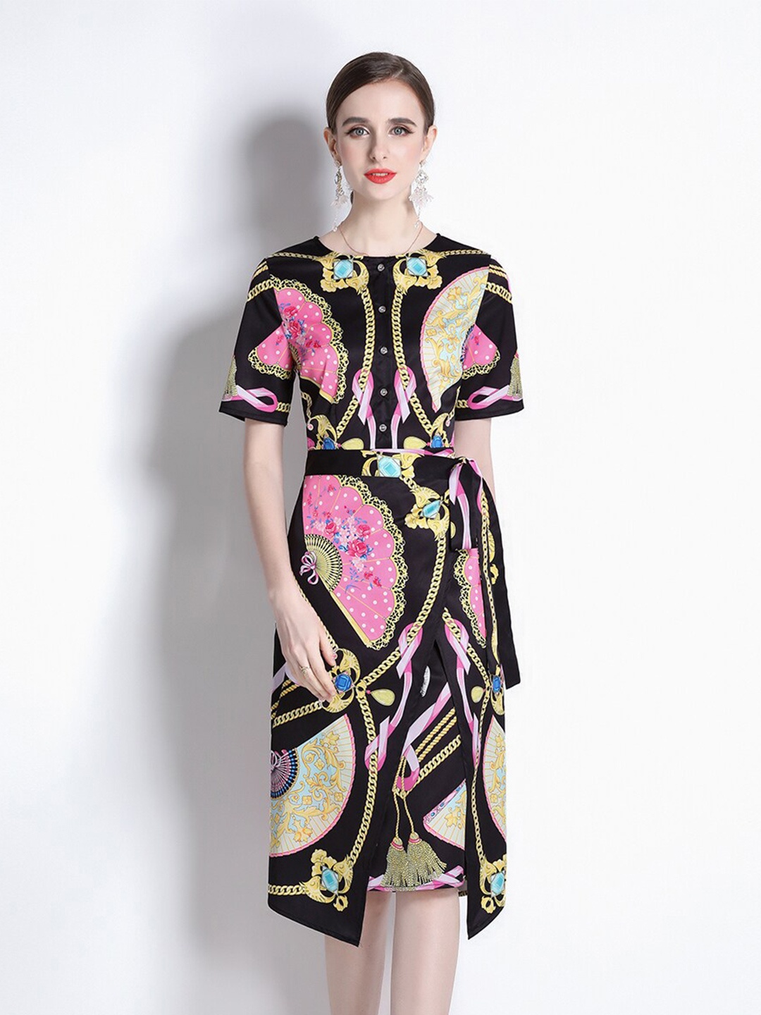 

JC Collection Abstract Print A-Line Dress, Black