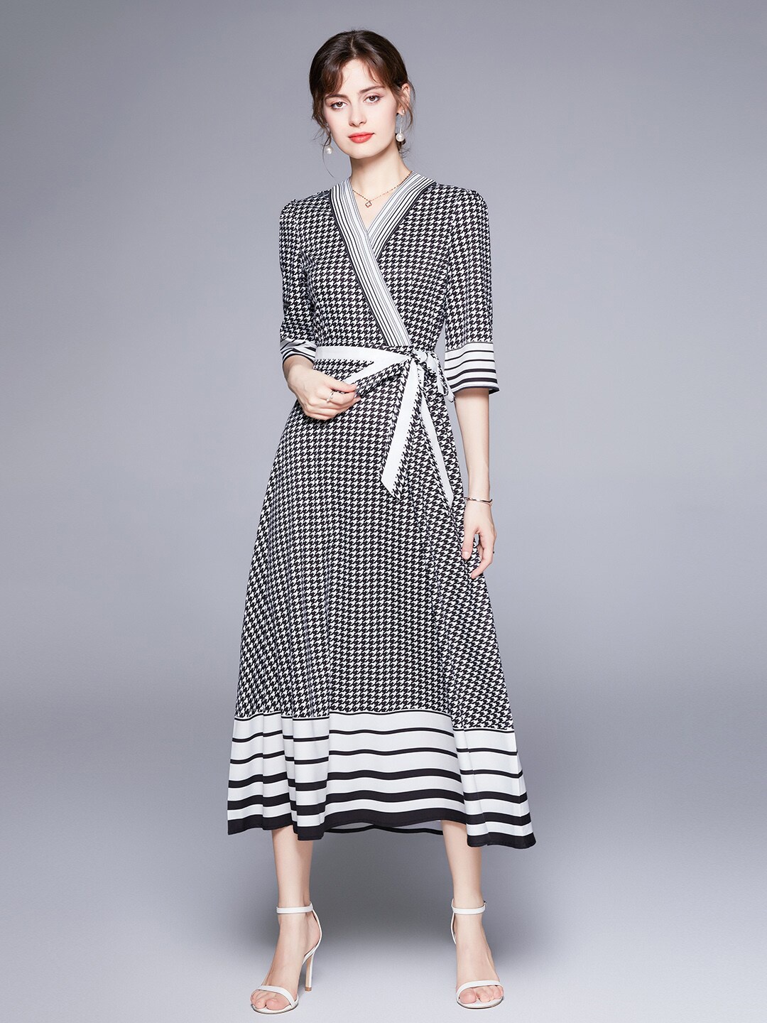 

JC Collection Checked Fit & Flare Midi Dress, Black