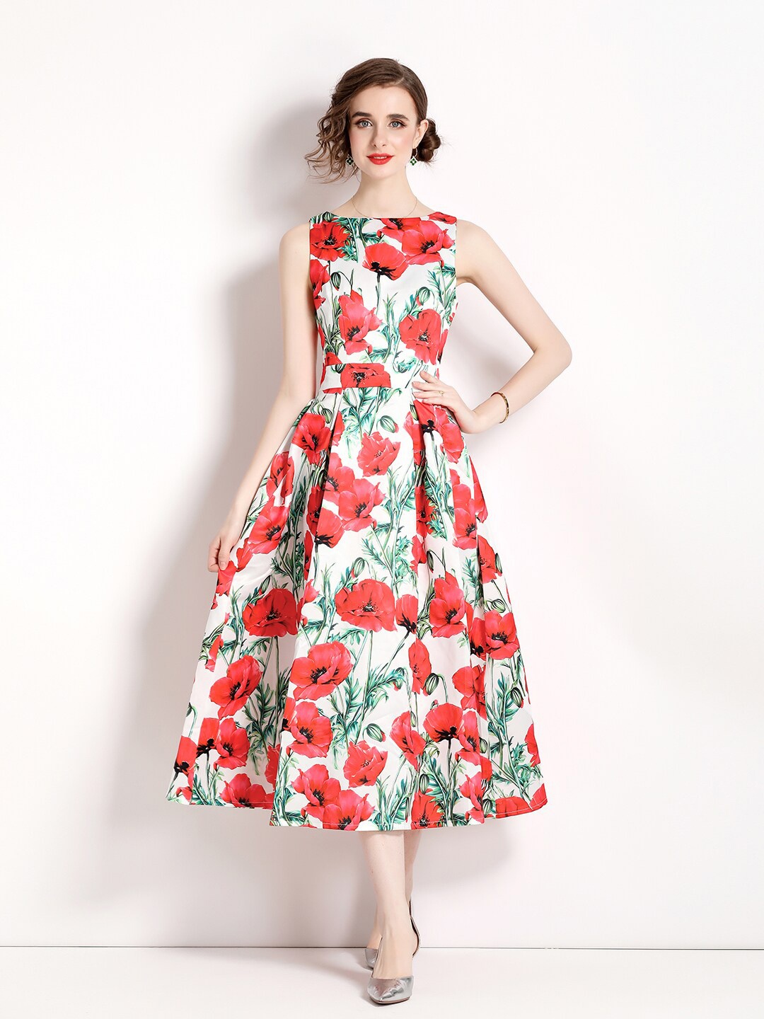 

JC Collection Floral Print Fit & Flare Midi Dress, White