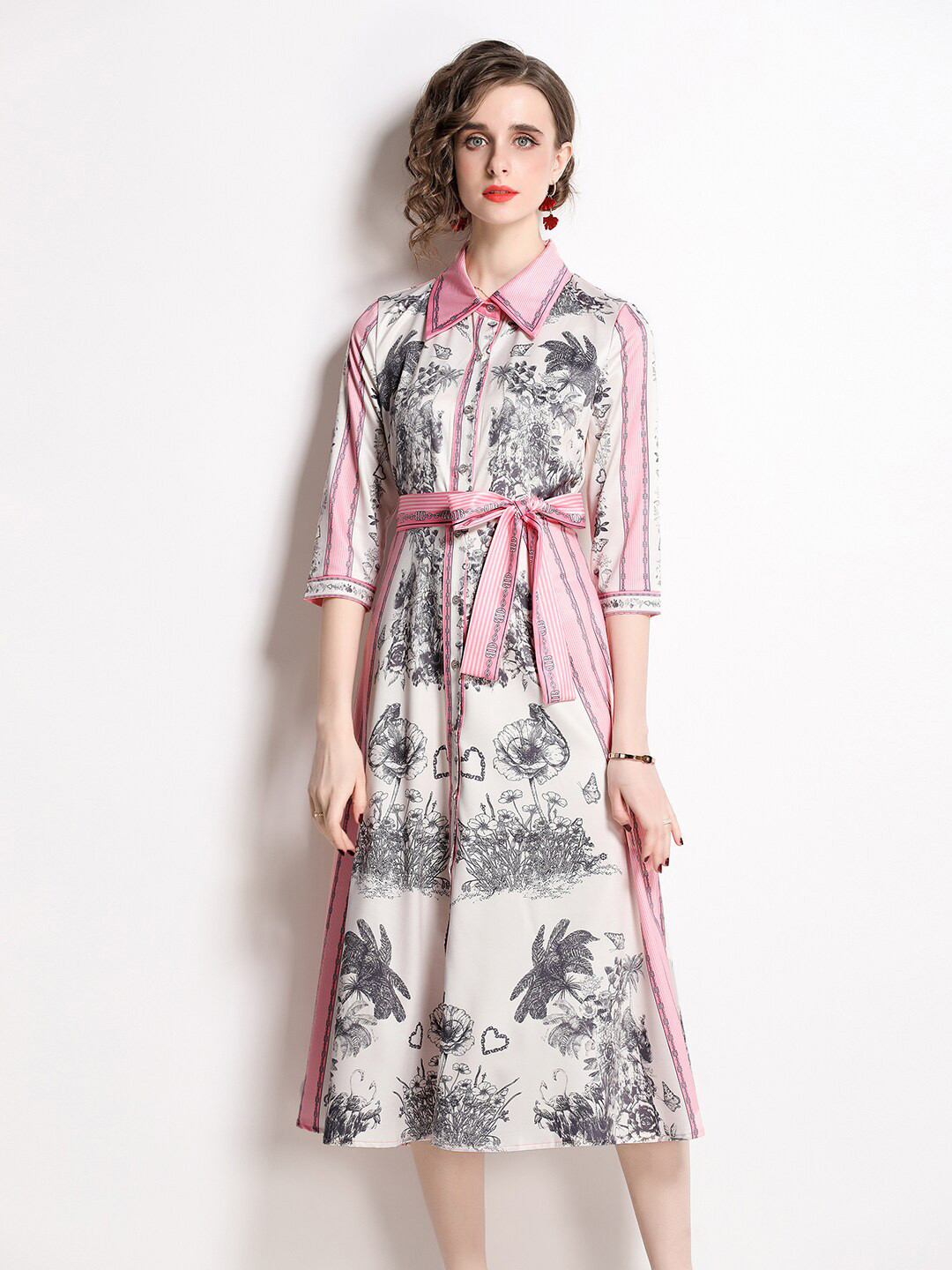 

JC Collection Pink Ethnic Motifs Print Shirt Midi Dress