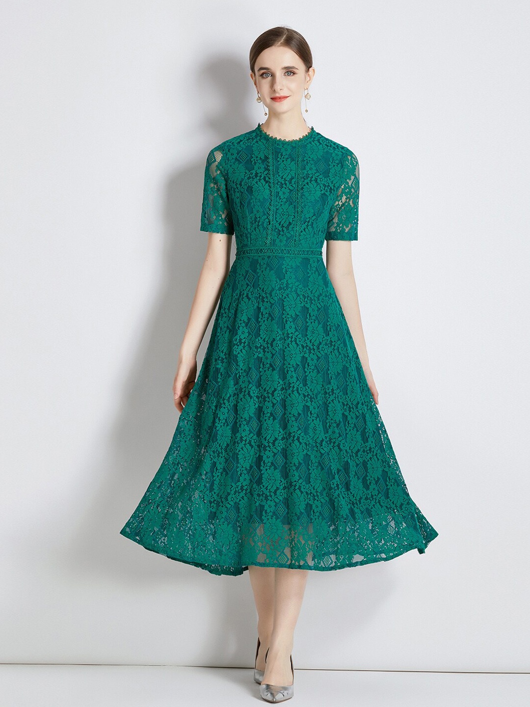 

JC Collection Round Neck Fit & Flare Midi Dress, Green