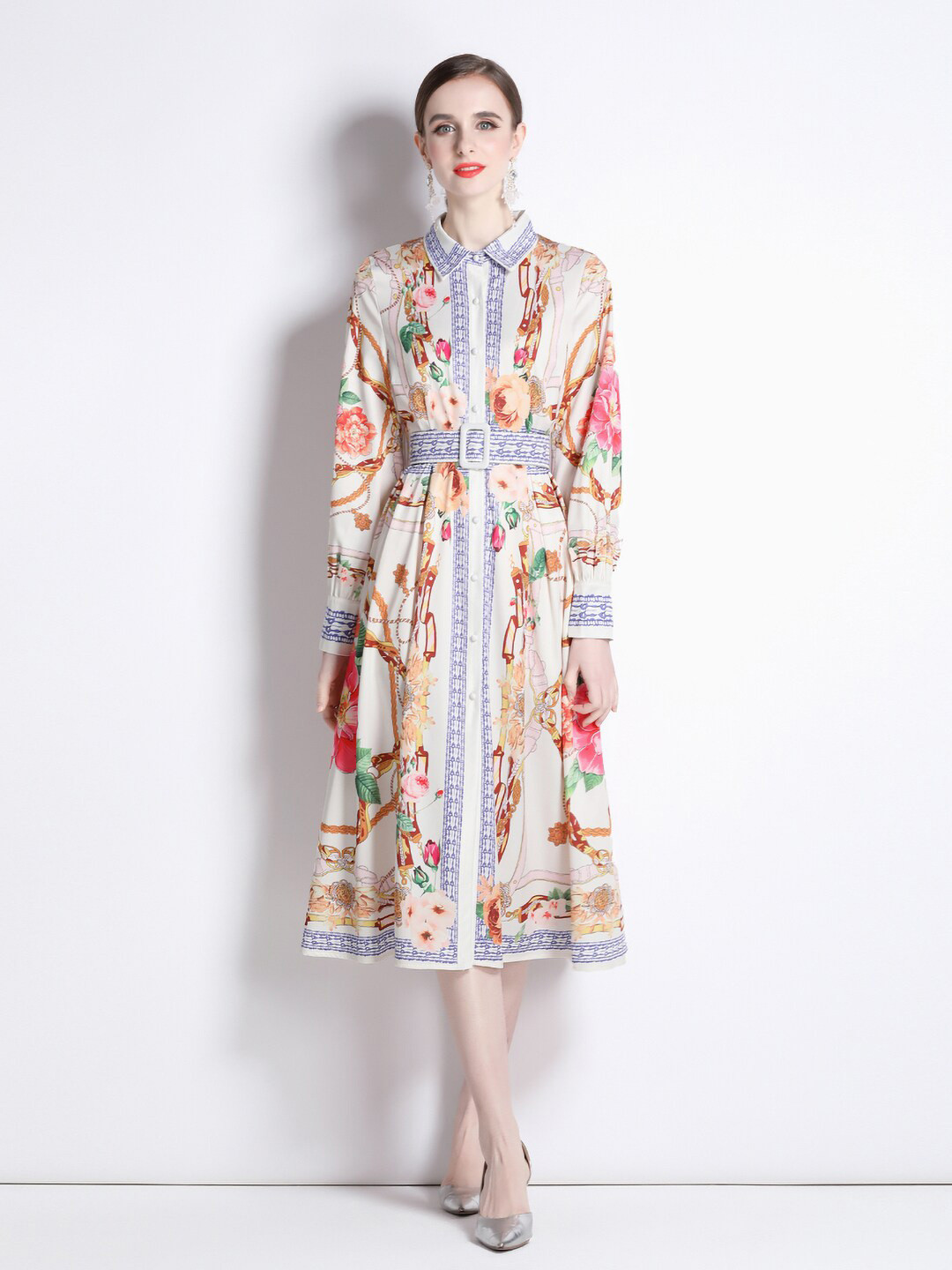 

JC Collection Floral Print A-Line Midi Dress, White