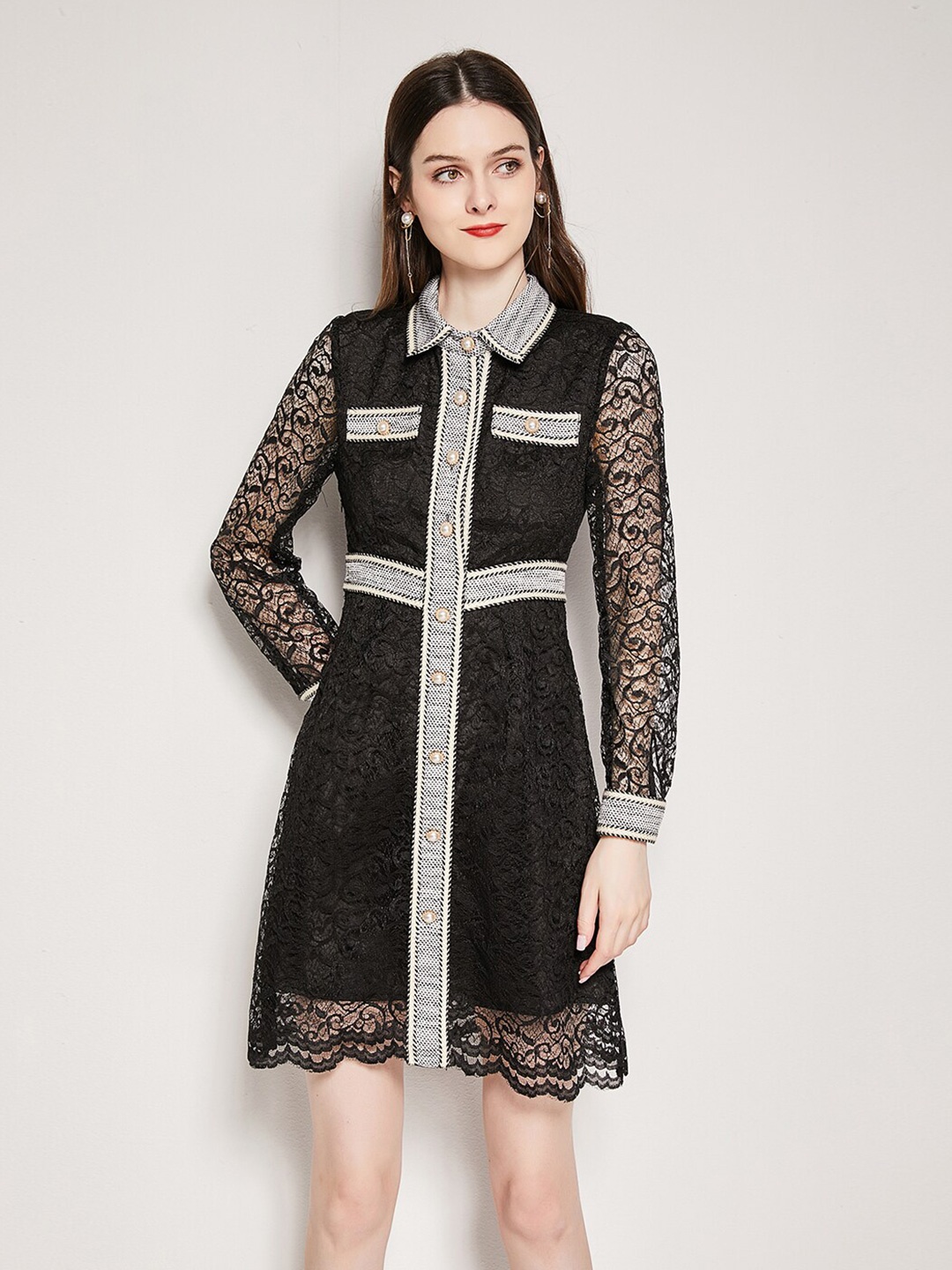 

JC Collection Shirt Collar Floral Shirt Dress, Black
