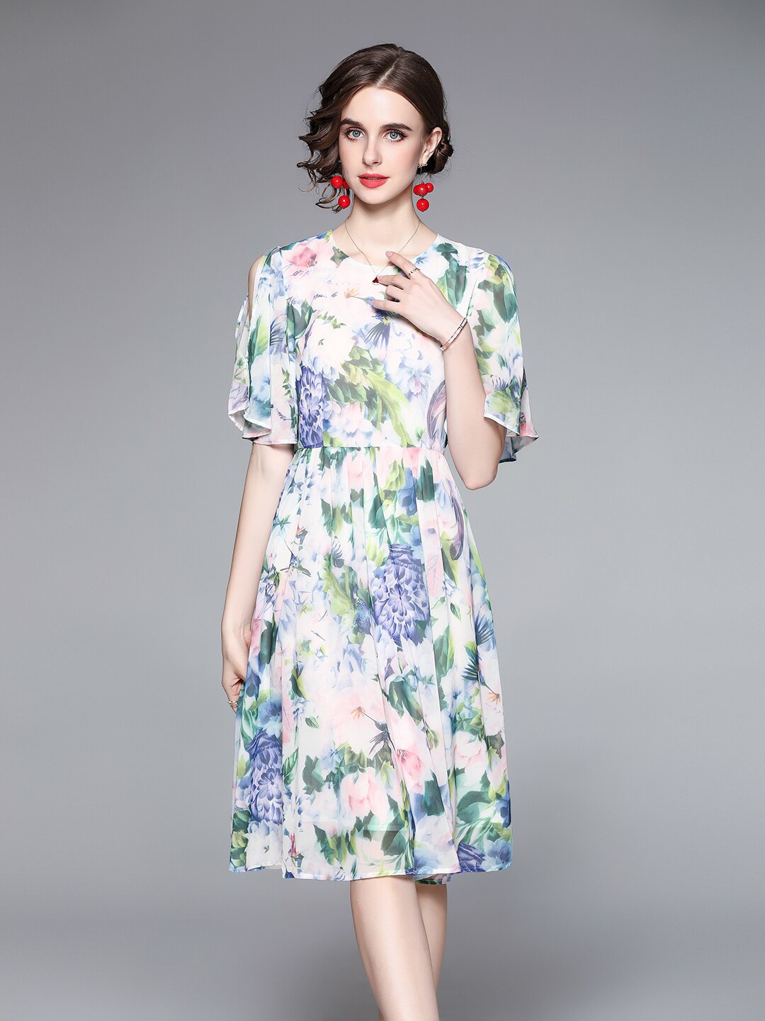 

JC Collection Multicoloured Floral Print Flared Sleeve Fit & Flare Dress, Multi
