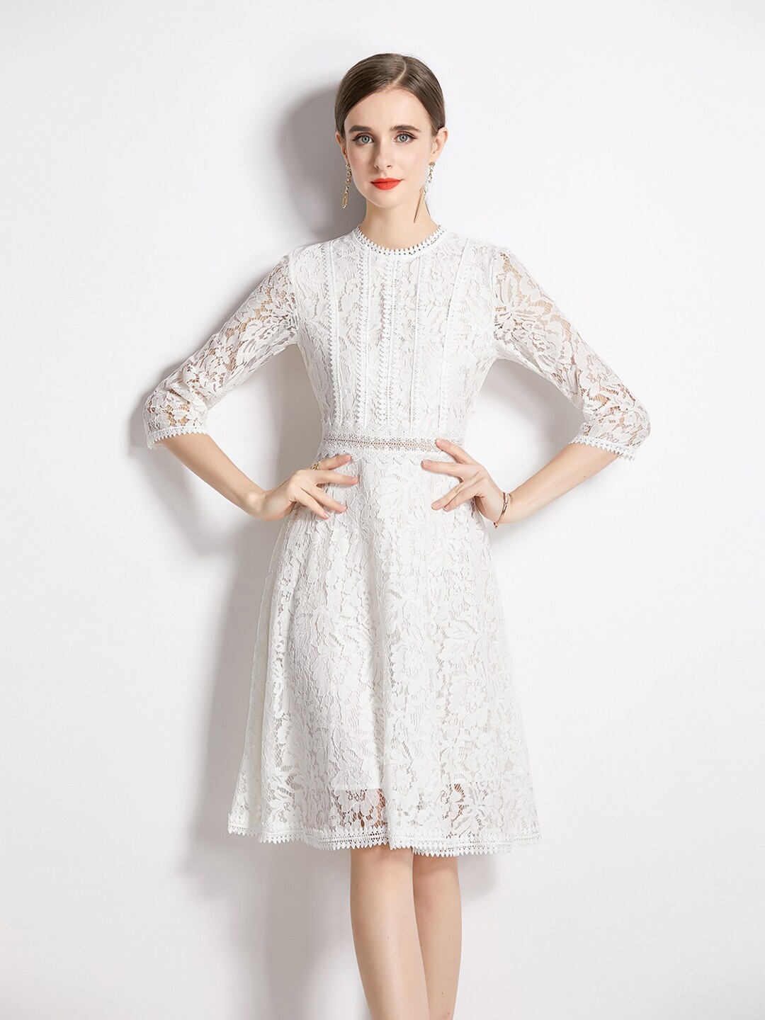 

JC Collection Self Design Fit And Flare Dress, White