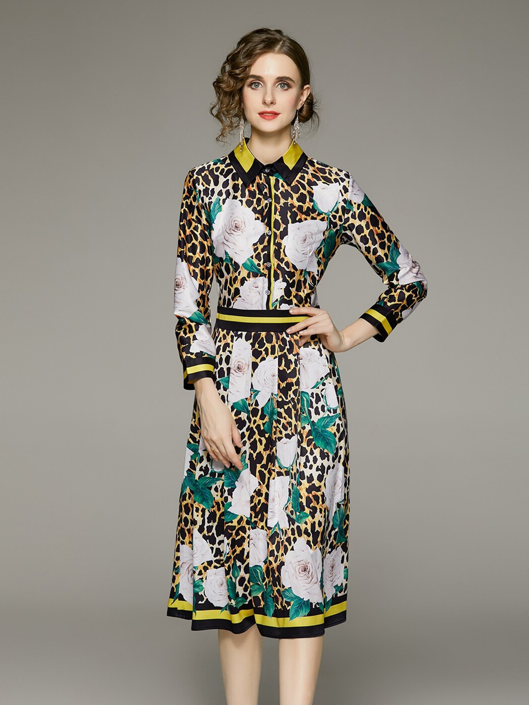 

JC Collection Floral Print Shirt Midi Dress, Yellow