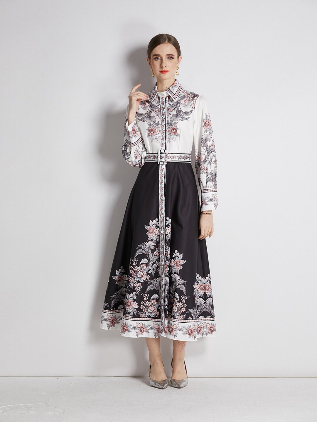 

JC Collection Black Floral Print Shirt Maxi Dress