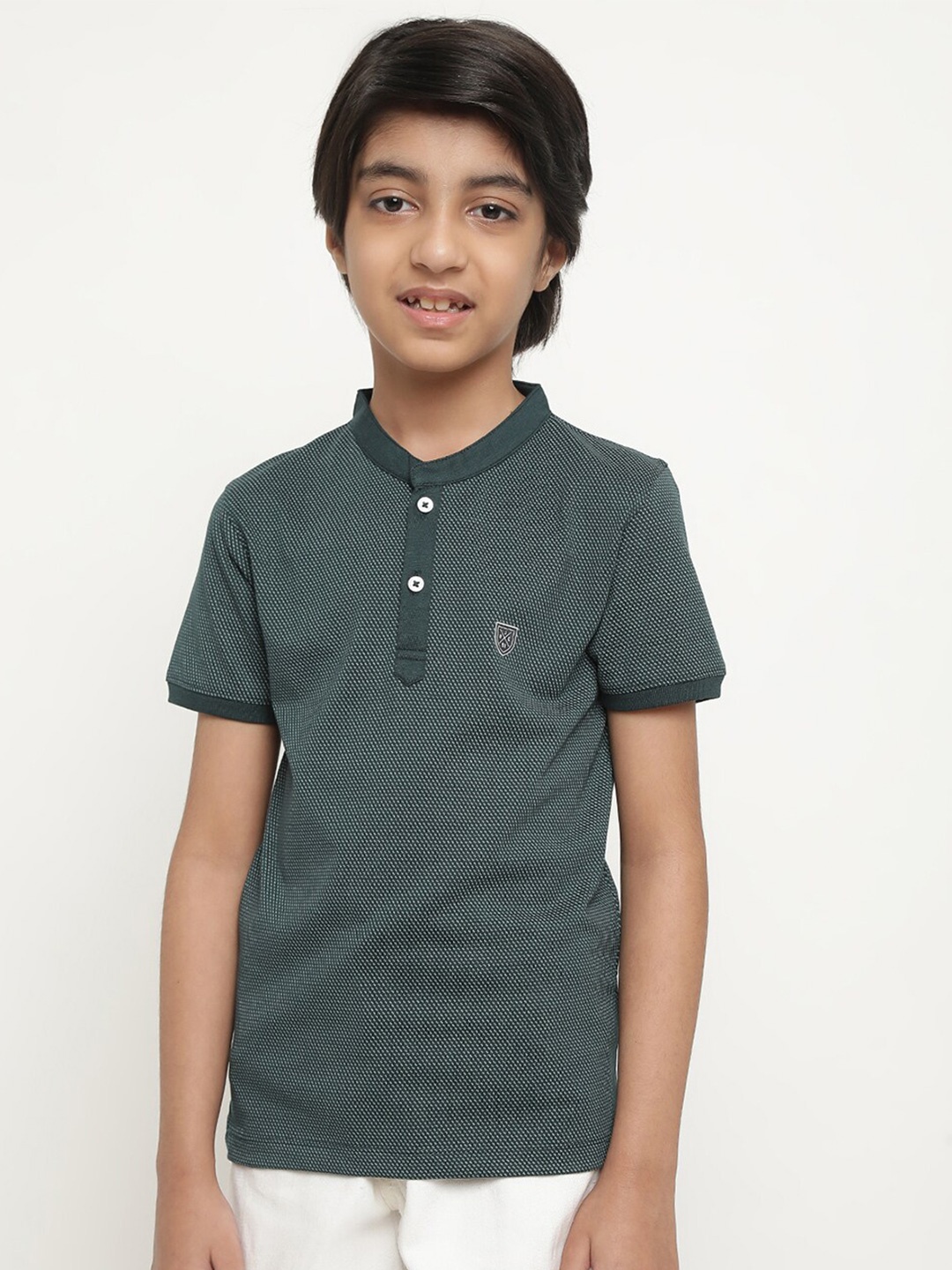 

Octave Boys Self Design Henley Neck Cotton T-Shirt, Green