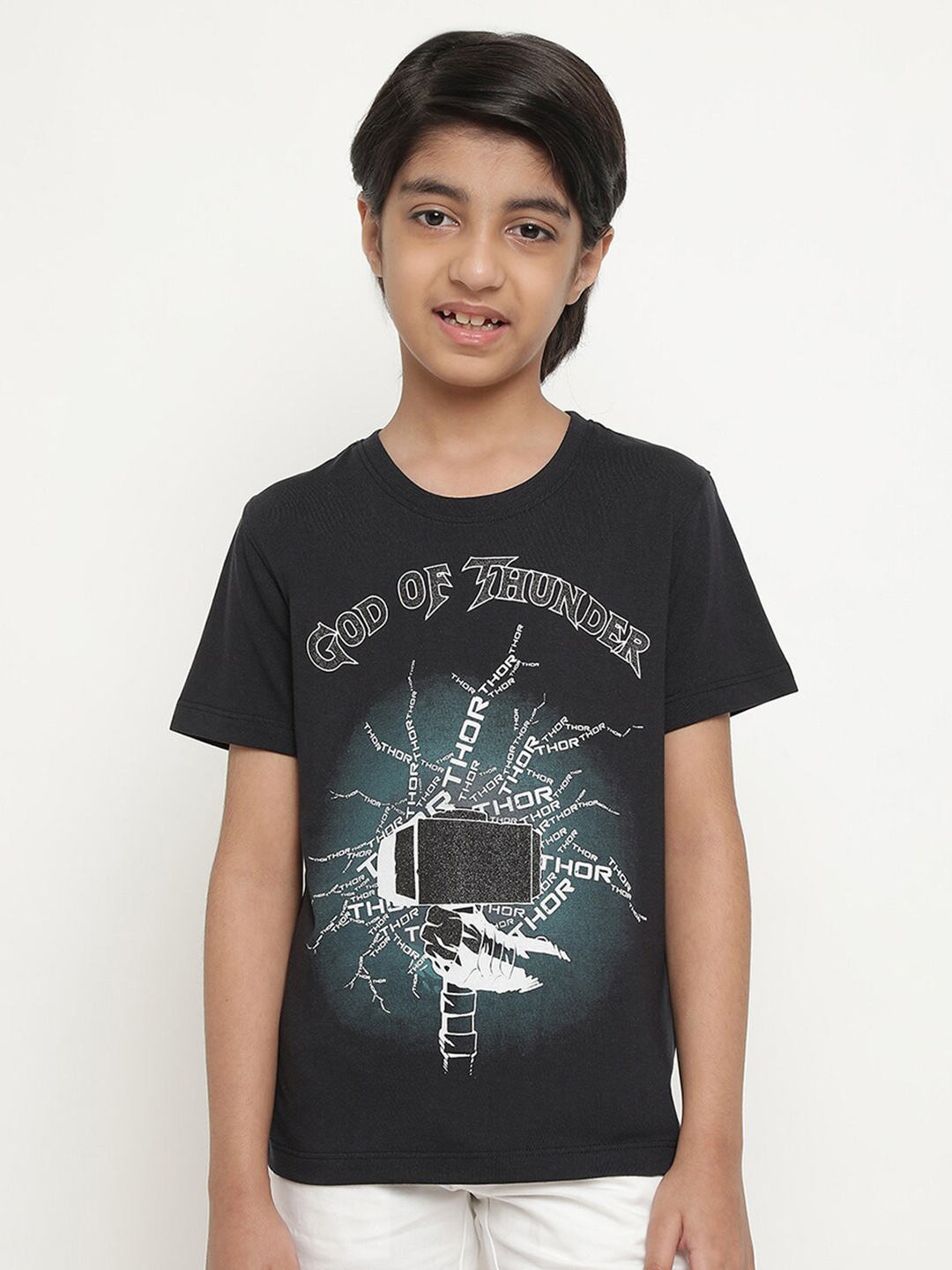 

Octave Boys Thor Typography Printed Cotton T-Shirt, Charcoal