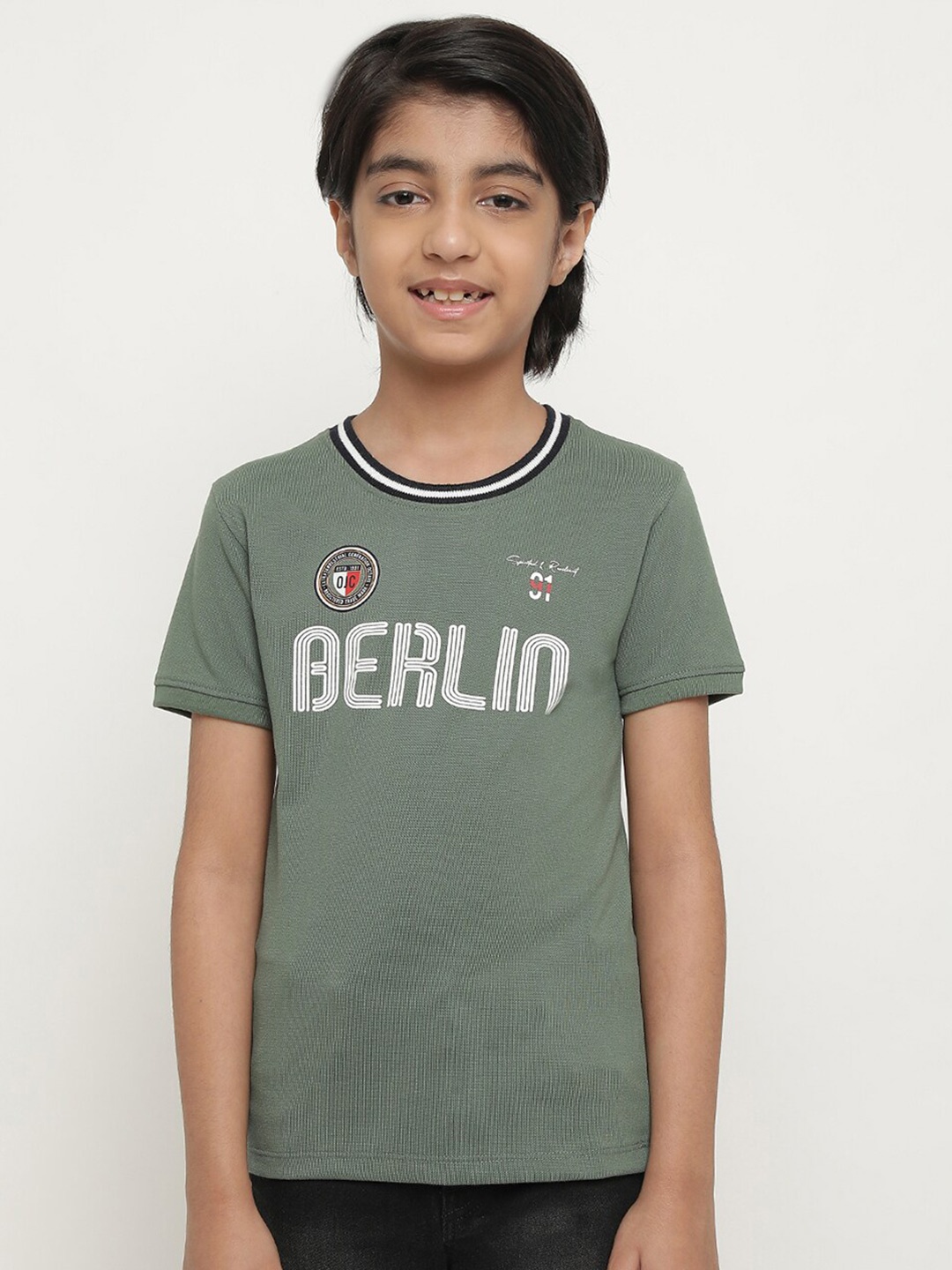 

Octave Boys Typography Printed Cotton T-Shirt, Olive