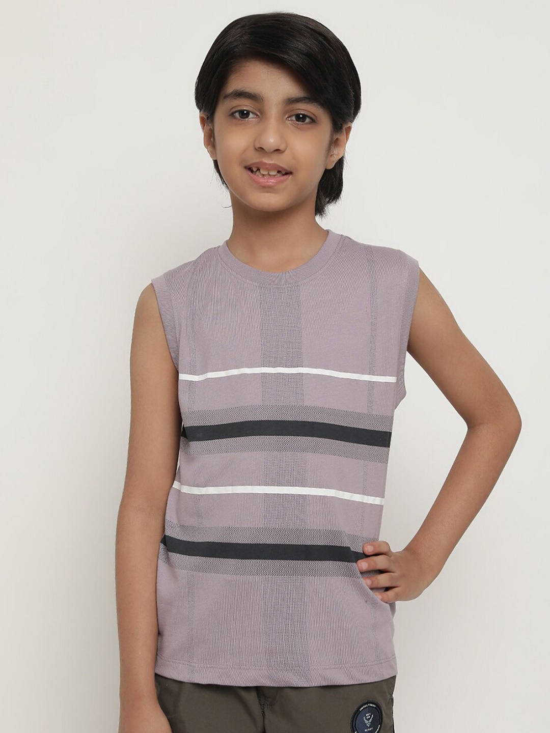 

Octave Boys Striped Cotton T-shirt, Purple