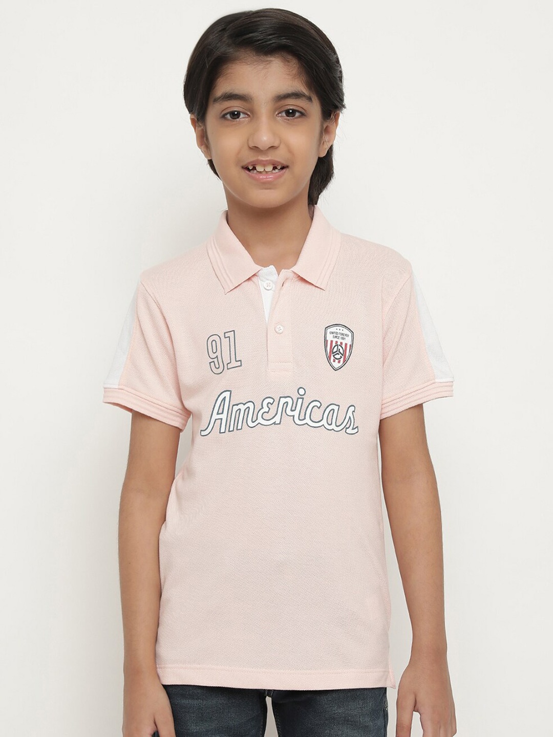 

Octave Boys Typography Printed Polo Collar Cotton T-shirt, Pink