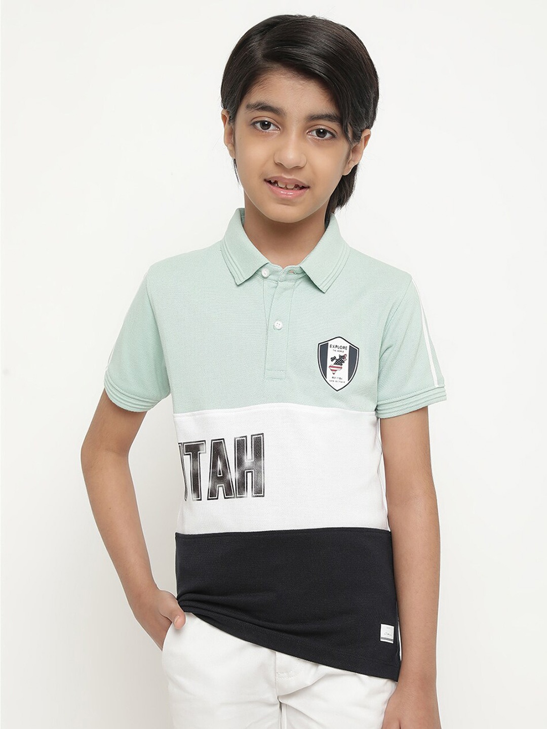 

Octave Boys Colourblocked Polo Collar Cotton T-shirt, Sea green