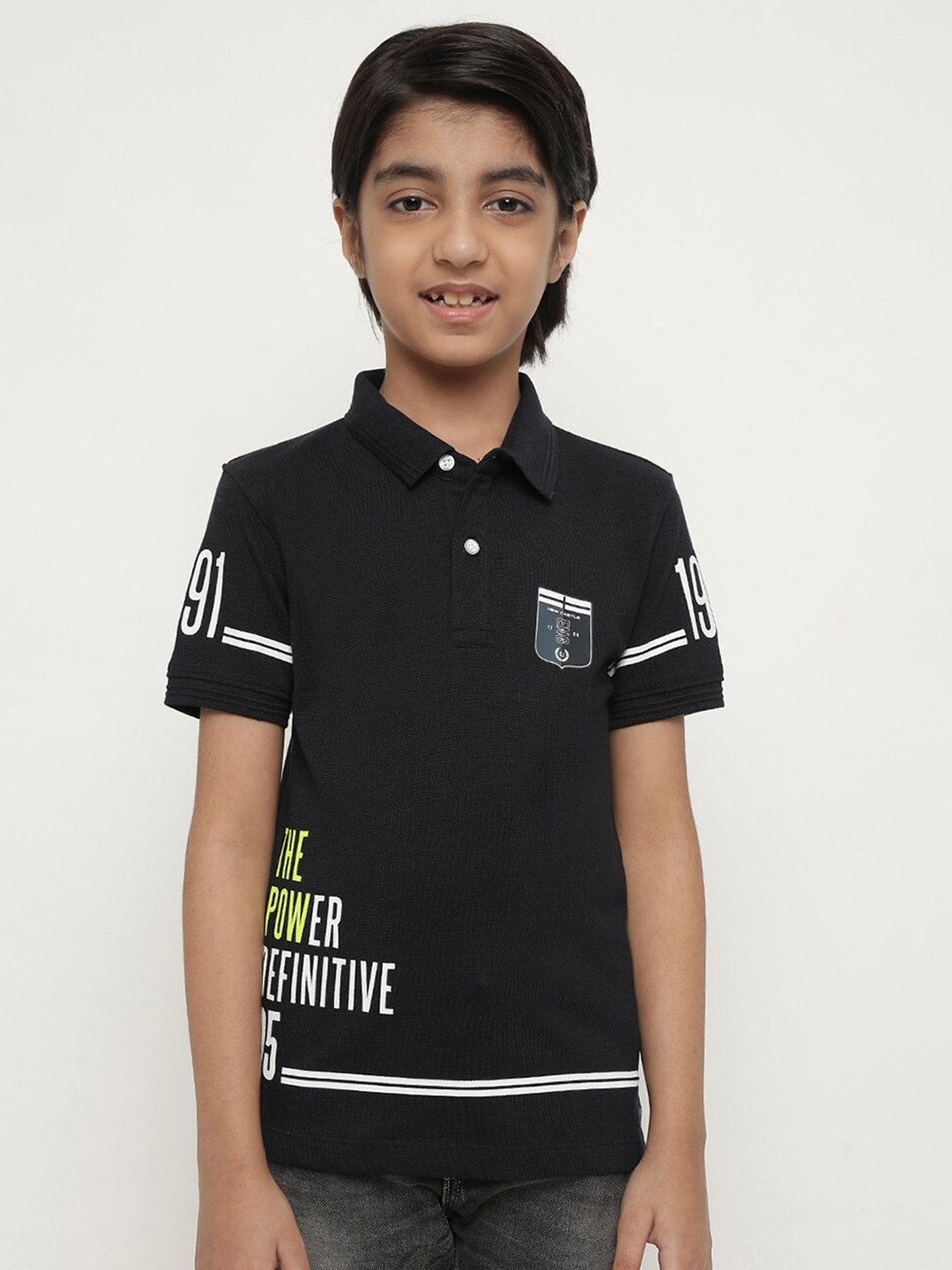 

Octave Boys Typography Printed Polo Collar Cotton T-shirt, Black
