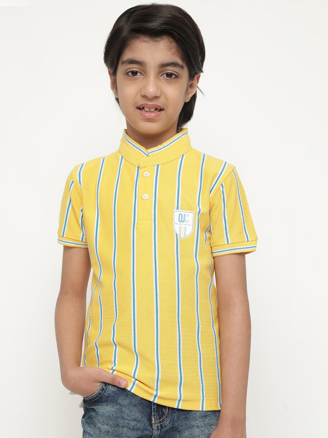 

Octave Boys Striped Mandarin Collar Cotton T-shirt, Yellow