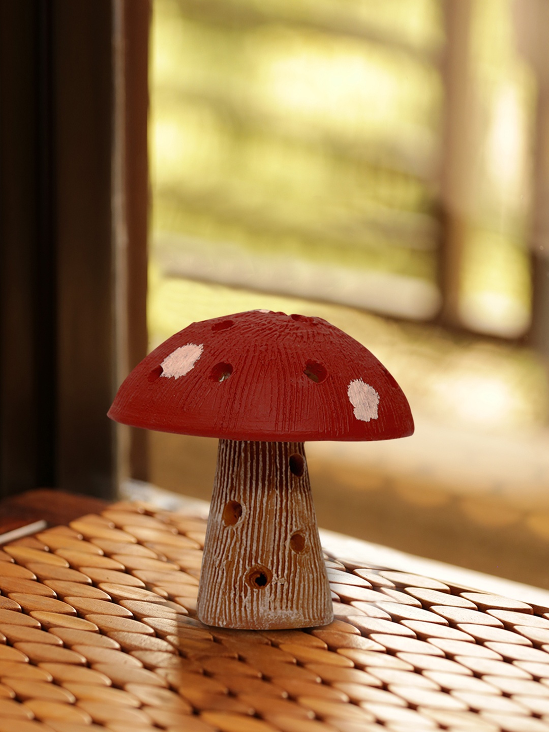 

ExclusiveLane Red Terracotta Hand-Painted Mushroom Garden Accessories, Brown