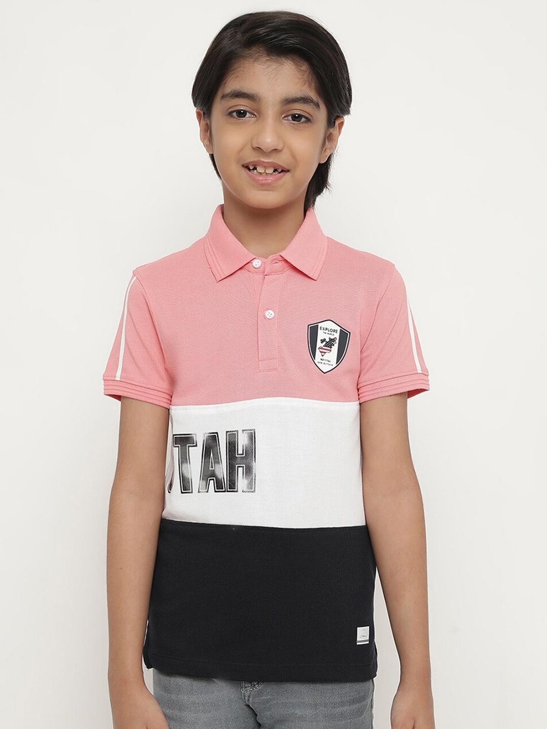 

Octave Boys Colourblocked Polo Collar Cotton T-shirt, Pink