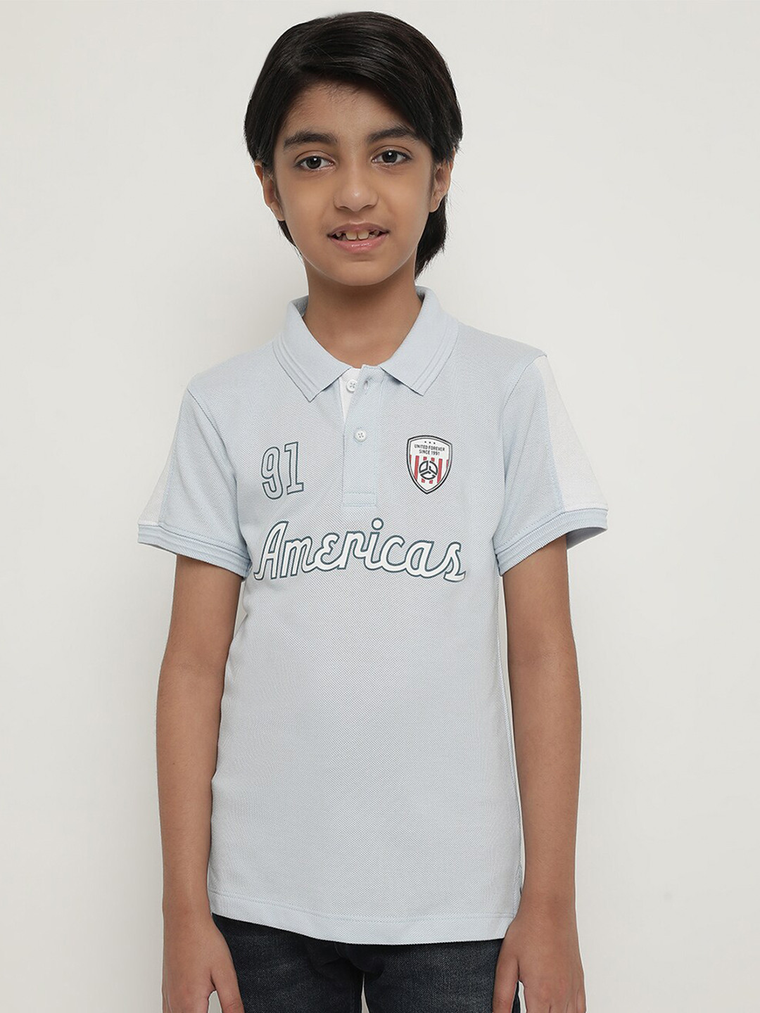 

Octave Boys Typography Printed Polo Collar Cotton T-shirt, Blue