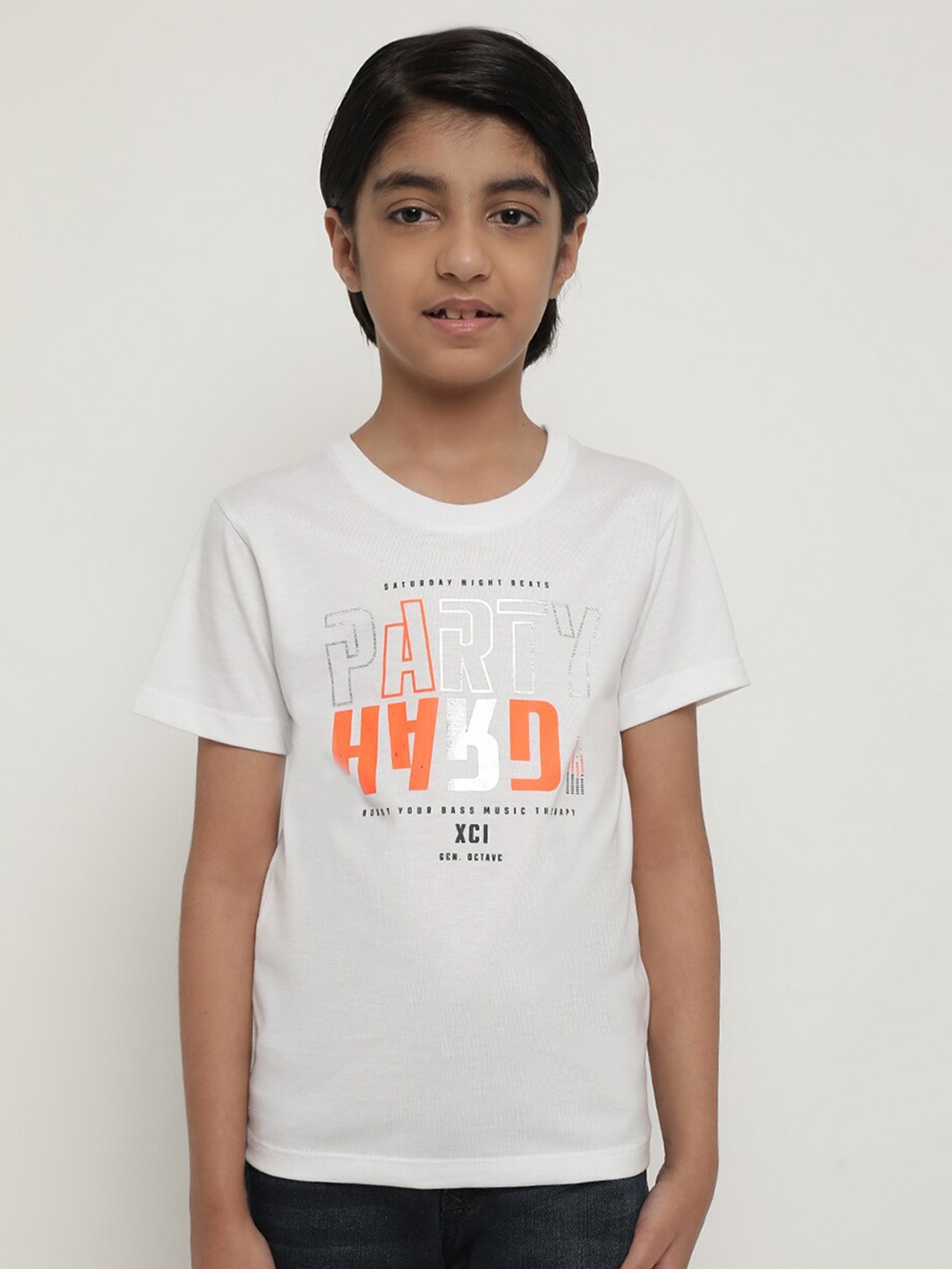 

Octave Boys Typography Printed Cotton T-shirt, White