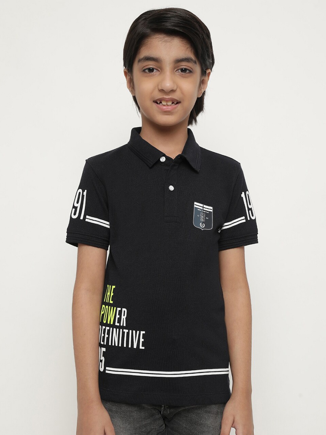 

Octave Boys Typography Printed Polo Collar Cotton T-shirt, Navy blue