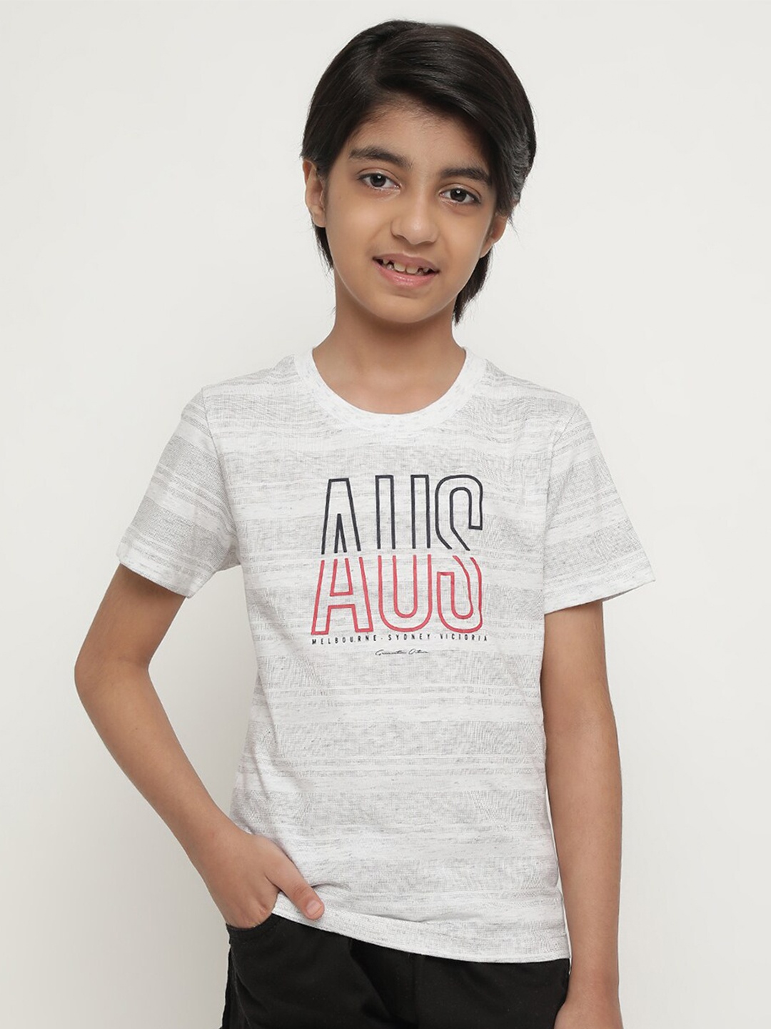 

Octave Boys Typography Printed Cotton T-shirt, White