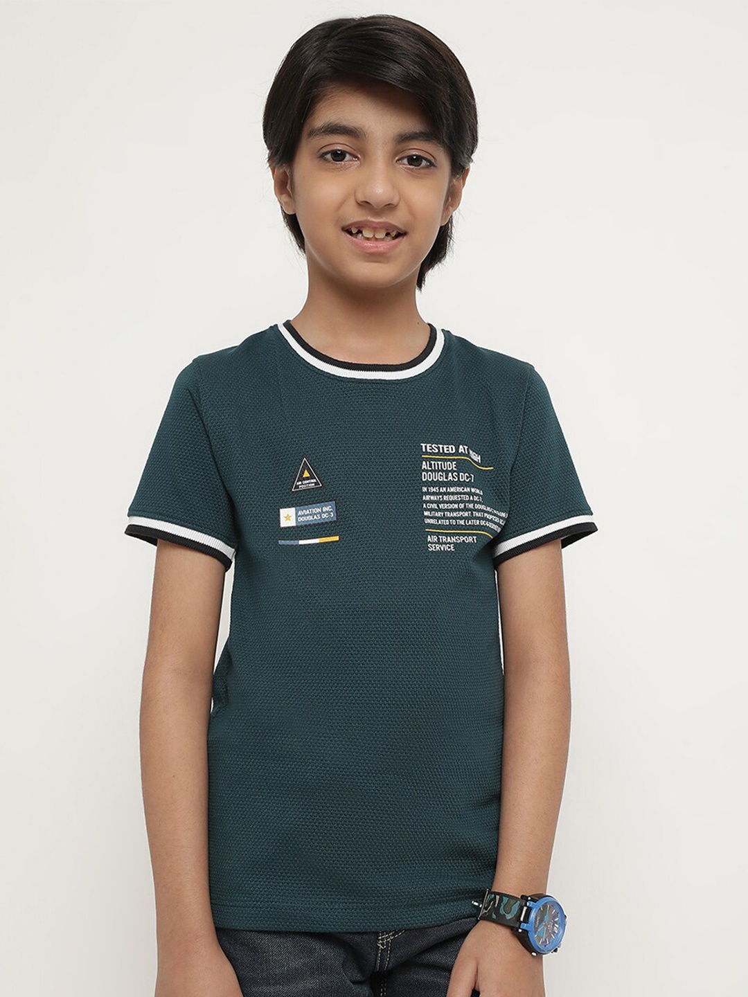 

Octave Boys Typography Printed Cotton T-shirt, Green