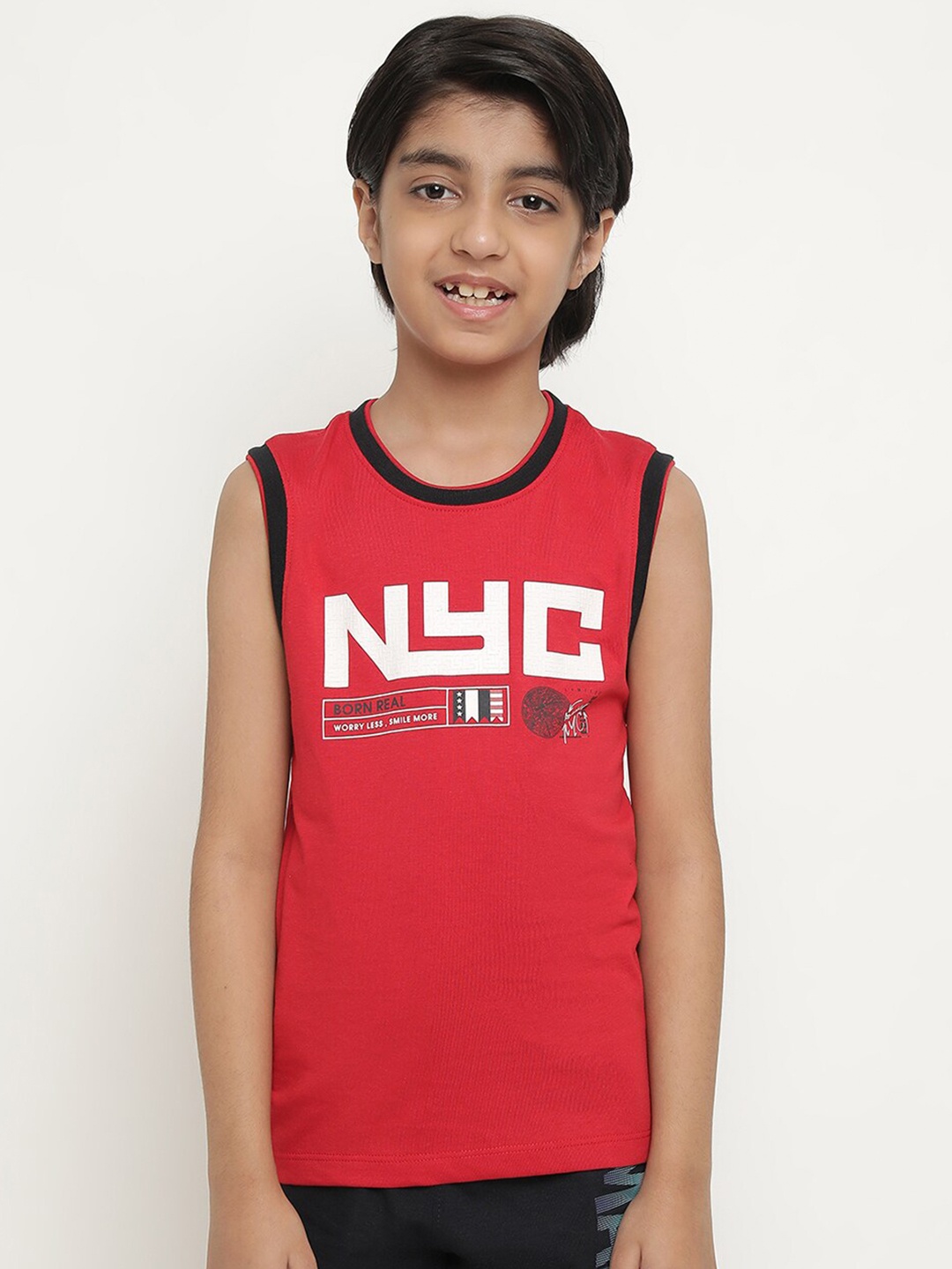 

Octave Boys Typography Printed Sleeveless Cotton T-shirt, Red