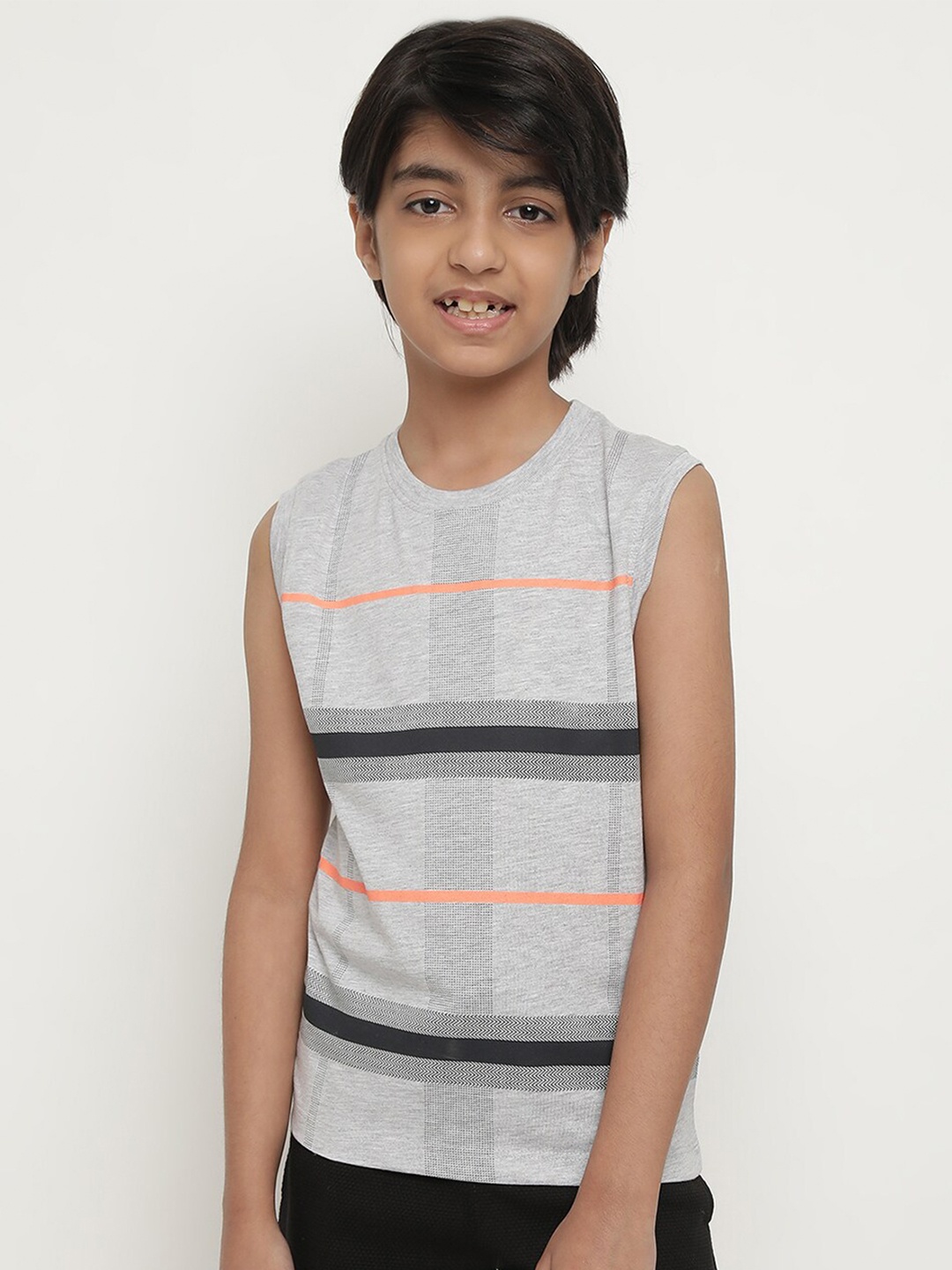 

Octave Boys Striped Sleeveless Cotton T-shirt, Grey