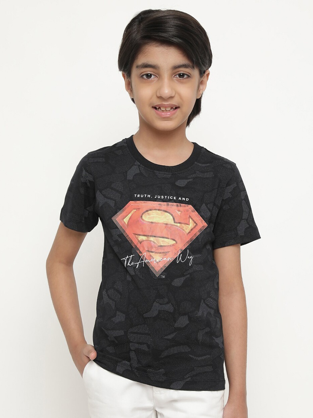 

Octave Boys Superman Typography Printed Casual T-shirt, Black