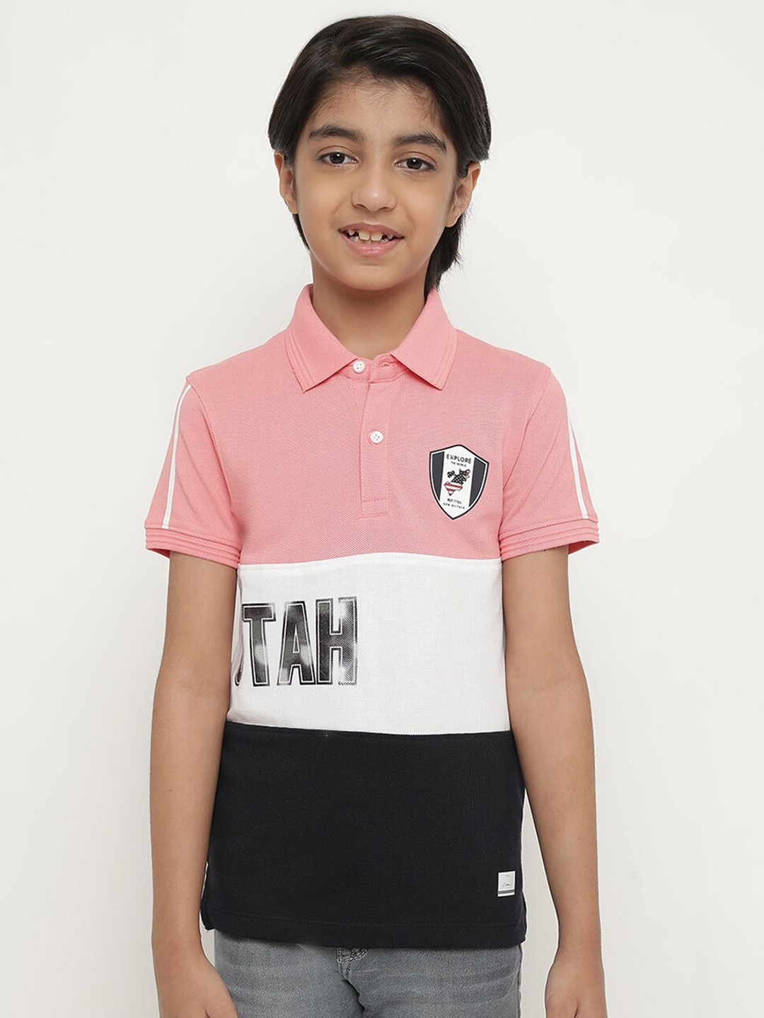 

Octave Boys Coloublocked Polo Collar Casual T-shirt, Coral