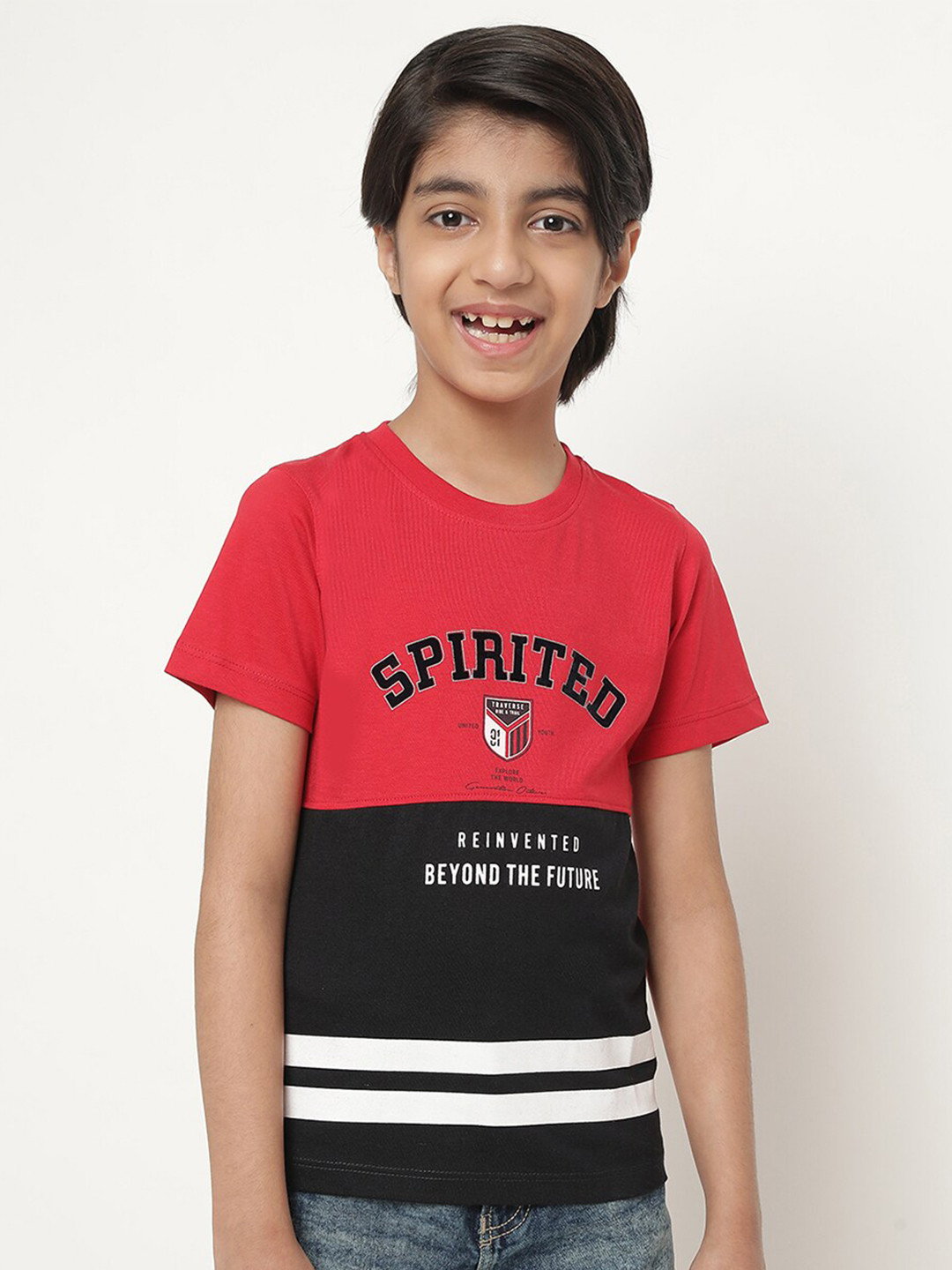 

Octave Boys Colourblocked Typography Printed Casual T-shirt, Red