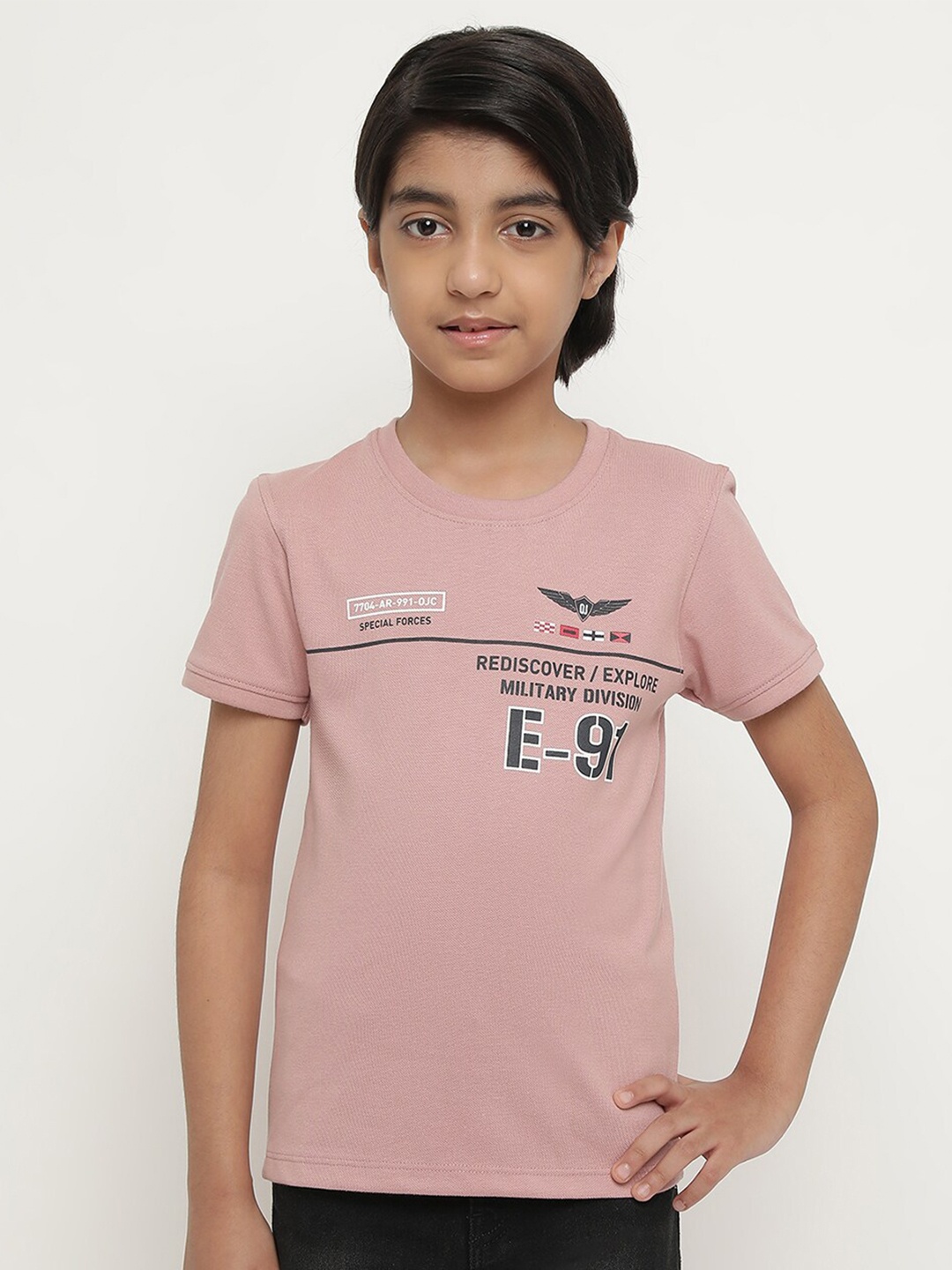 

Octave Boys Typography Printed Round Neck Cotton T-shirt, Pink