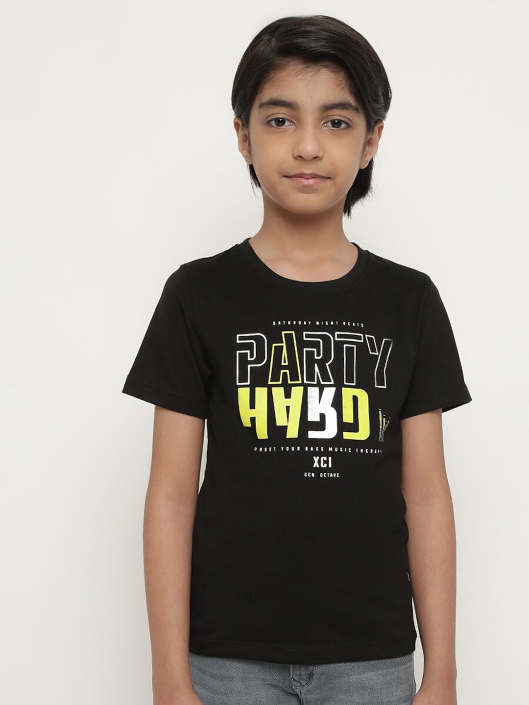

Octave Boys Typography Printed Round Neck Cotton T-shirt, Black