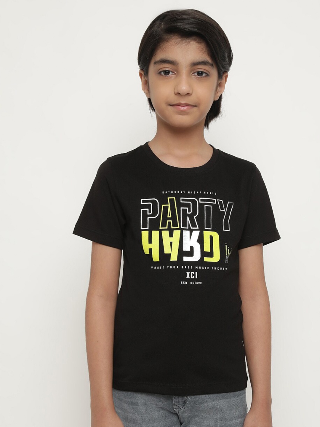 

Octave Boys Typography Printed Round Neck Cotton T-shirt, Black