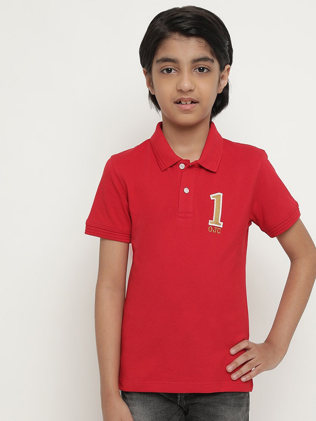 

Octave Boys Polo Collar Short Sleeves Cotton T-shirt, Red