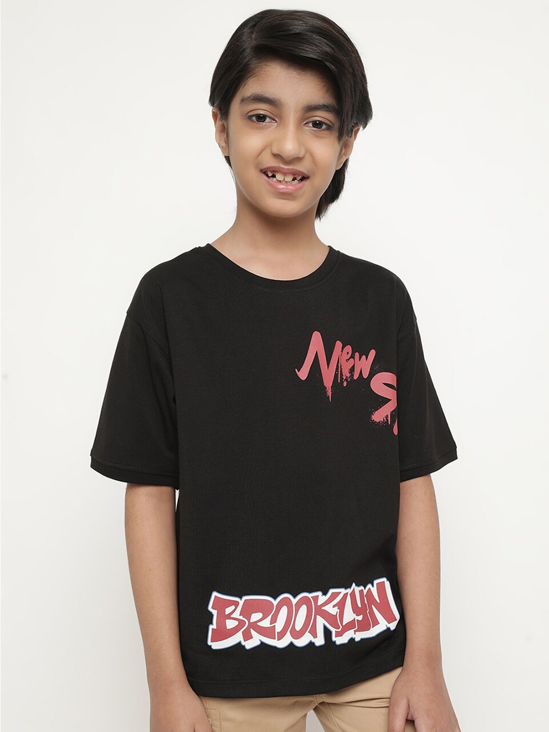 

Octave Boys Typography Printed Cotton T-Shirt, Black
