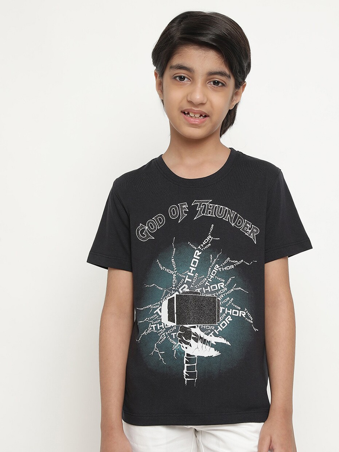 

Octave Boys Thor Typography Printed Cotton T-Shirt, Black