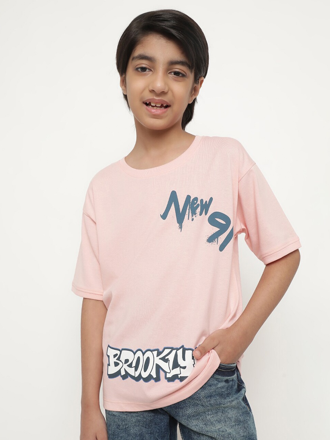 

Octave Boys Typography Printed Cotton T-Shirt, Pink