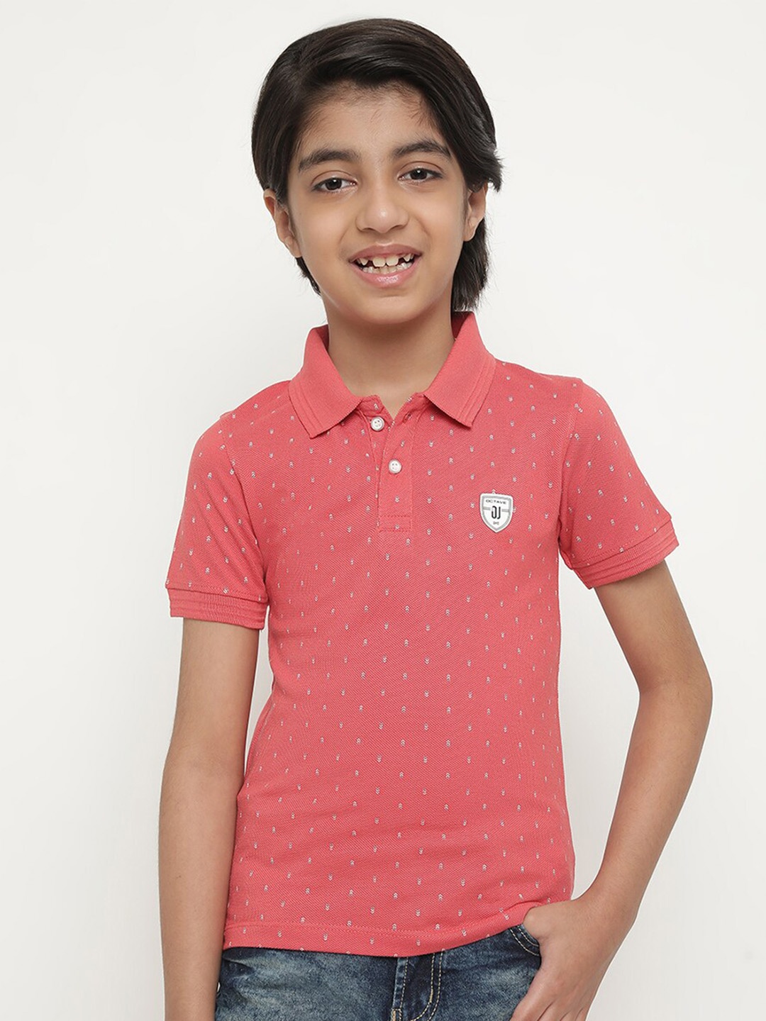 

Octave Boys Conversational Printed Polo Collar Cotton T-Shirt, Coral
